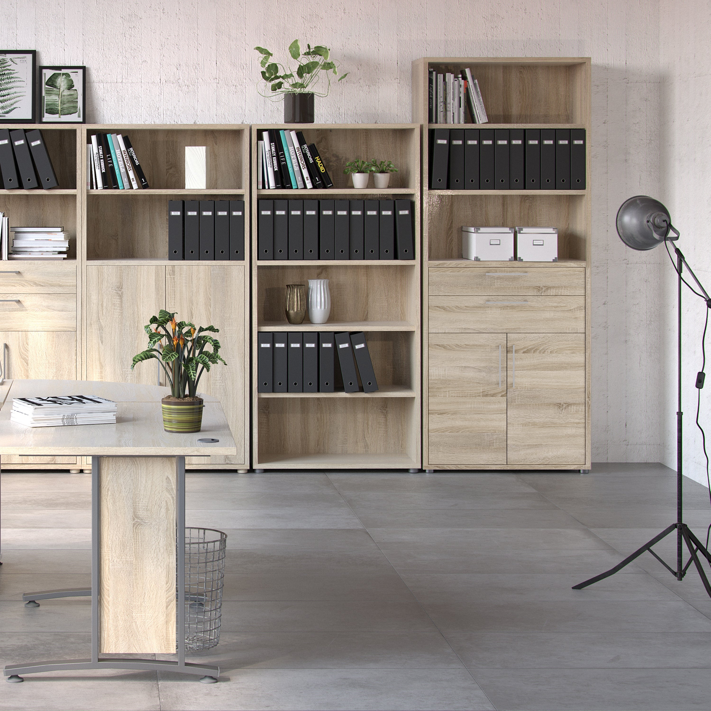 Prima Bookcase 3 Shelves with 2 Drawers 2 Doors in Oak – FTG, view 5