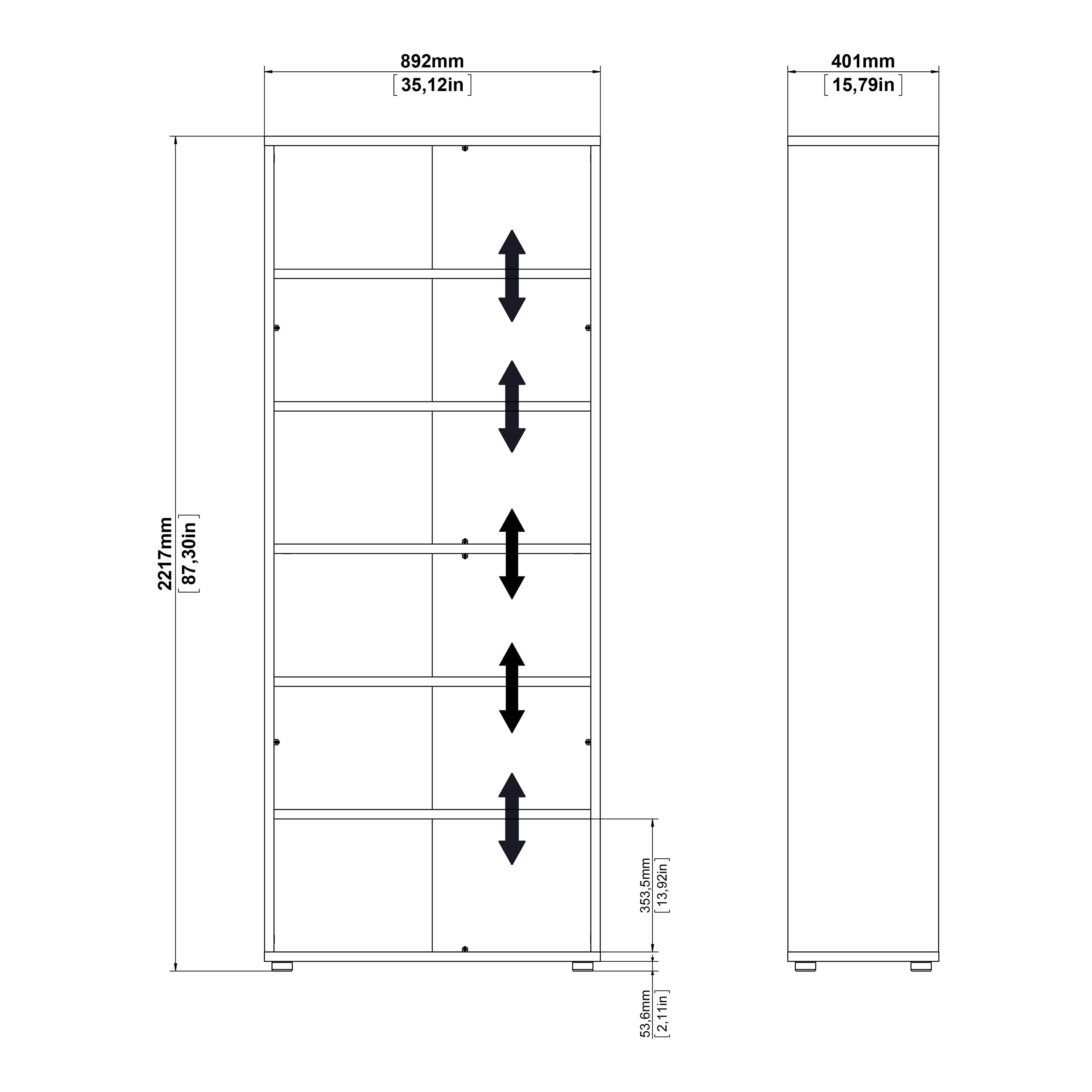 Prima Bookcase 2 Shelves with 2 Drawers 2 File Drawers in White – FTG, view 12