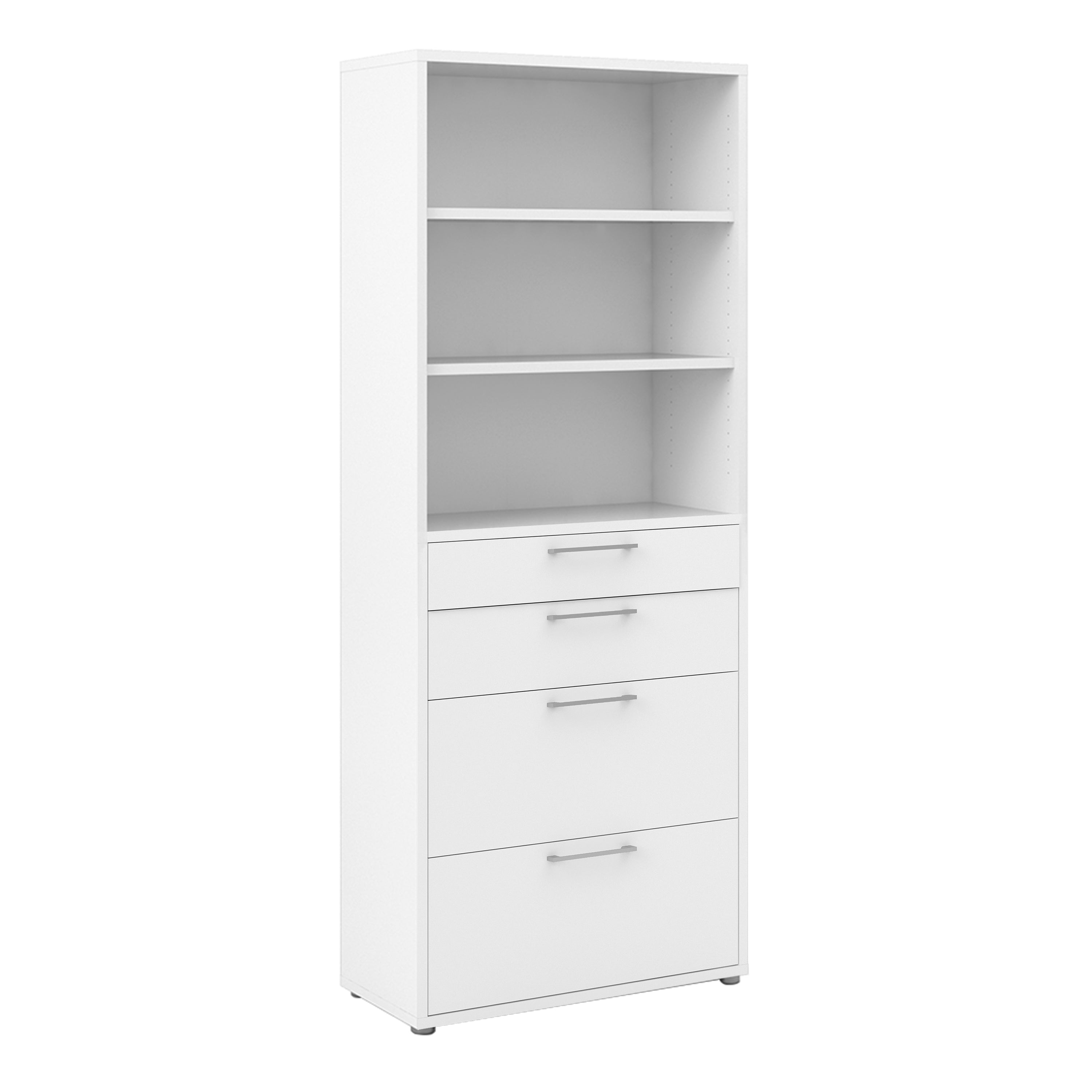 Prima Bookcase 2 Shelves with 2 Drawers 2 File Drawers in White – FTG