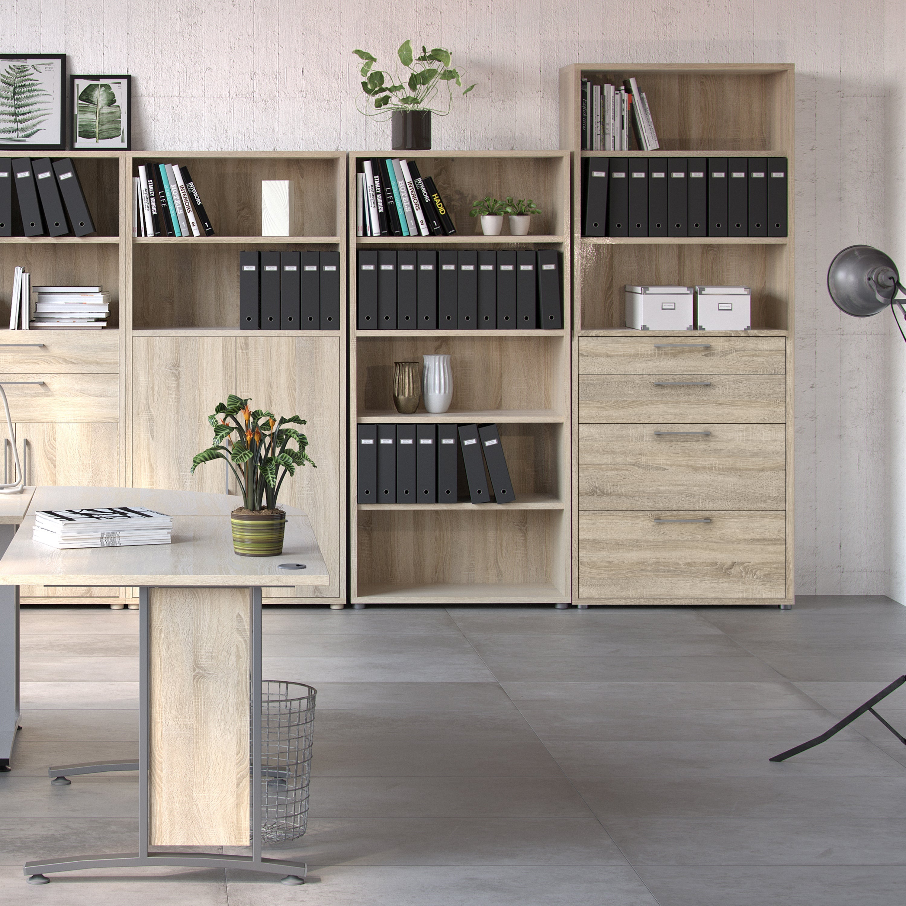 Prima Bookcase 2 Shelves With 2 Drawers 2 File Drawers In Oak – FTG, view 5