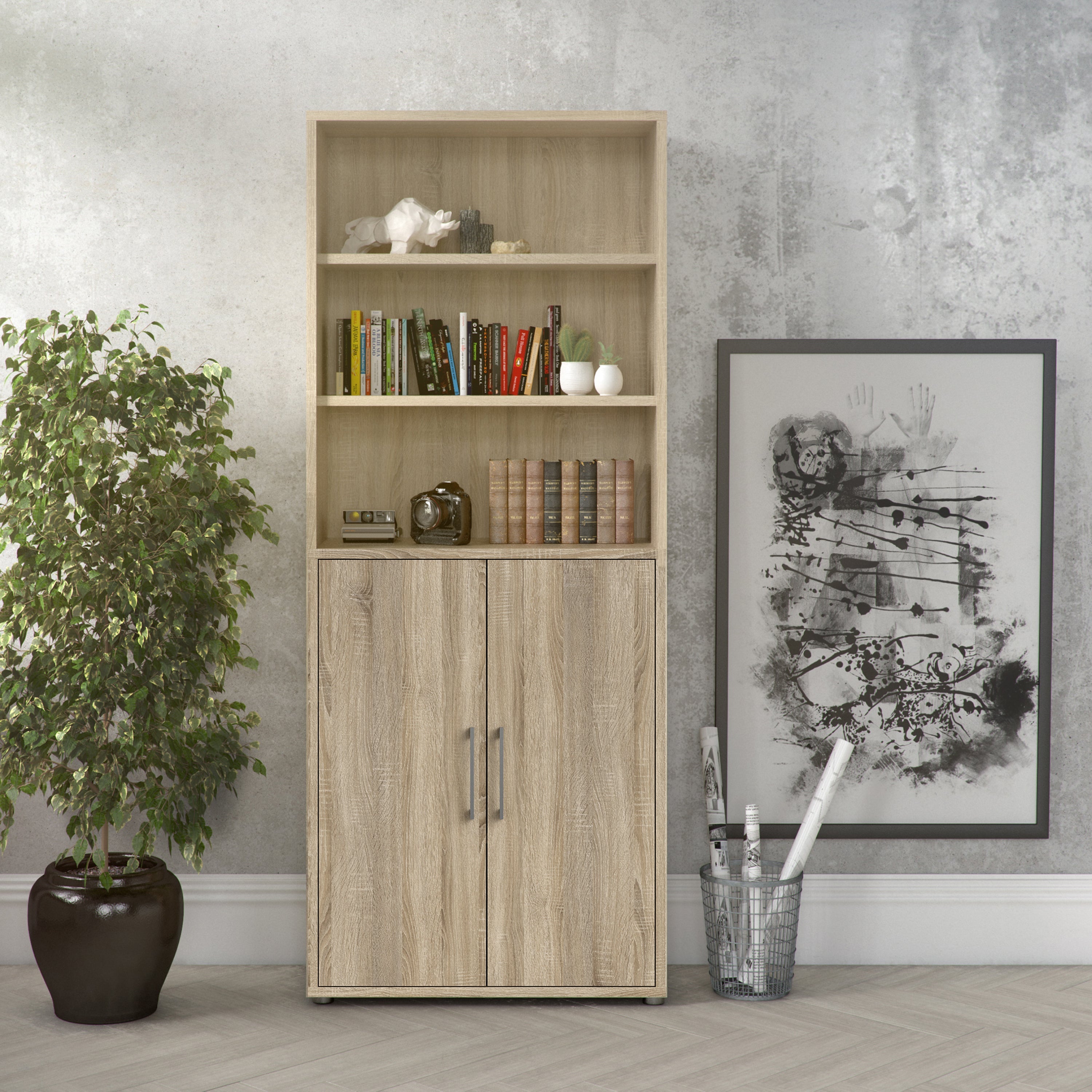 Prima Bookcase 4 Shelves with 2 Doors in Oak – FTG, view 6