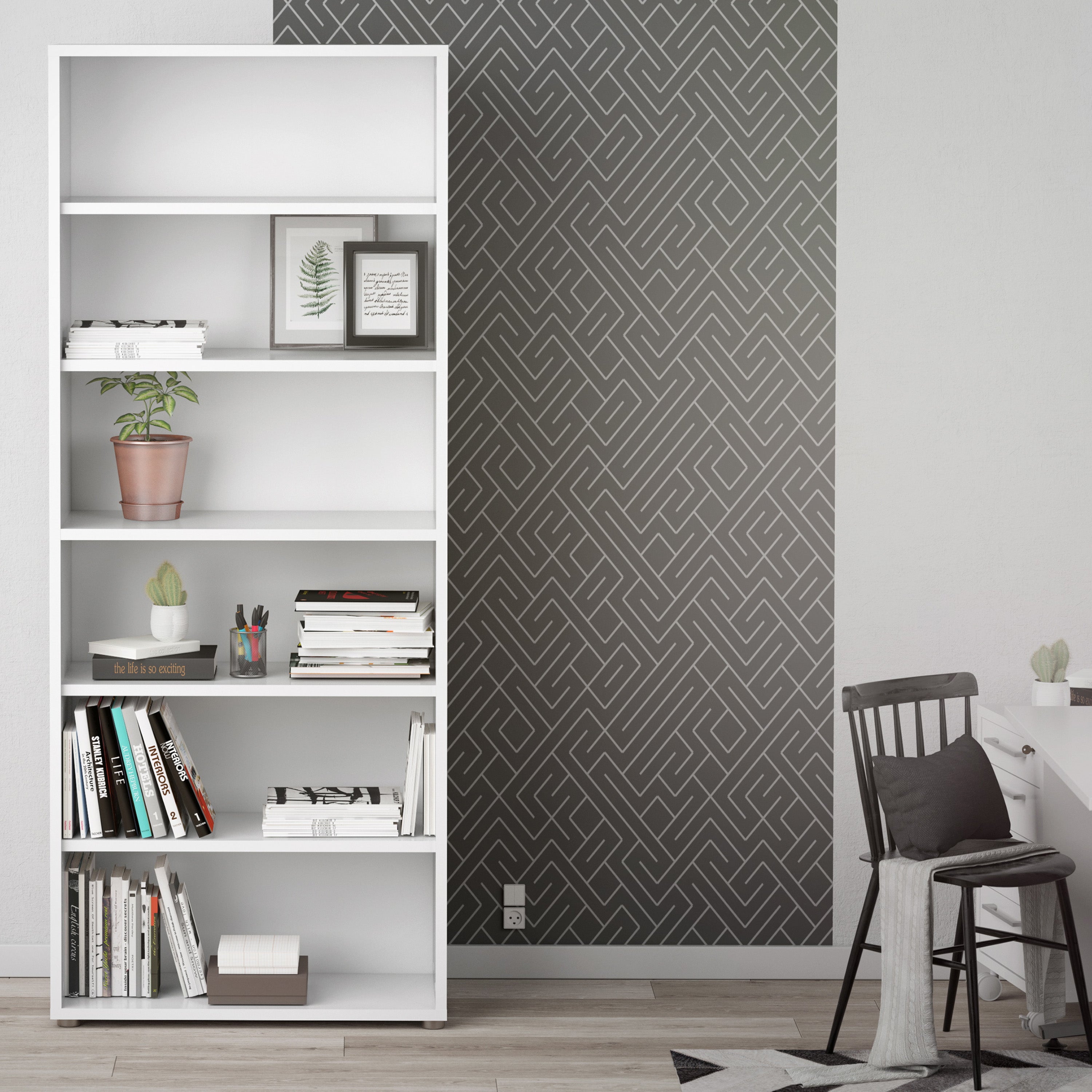 Prima Bookcase 5 Shelves in White – FTG, view 4