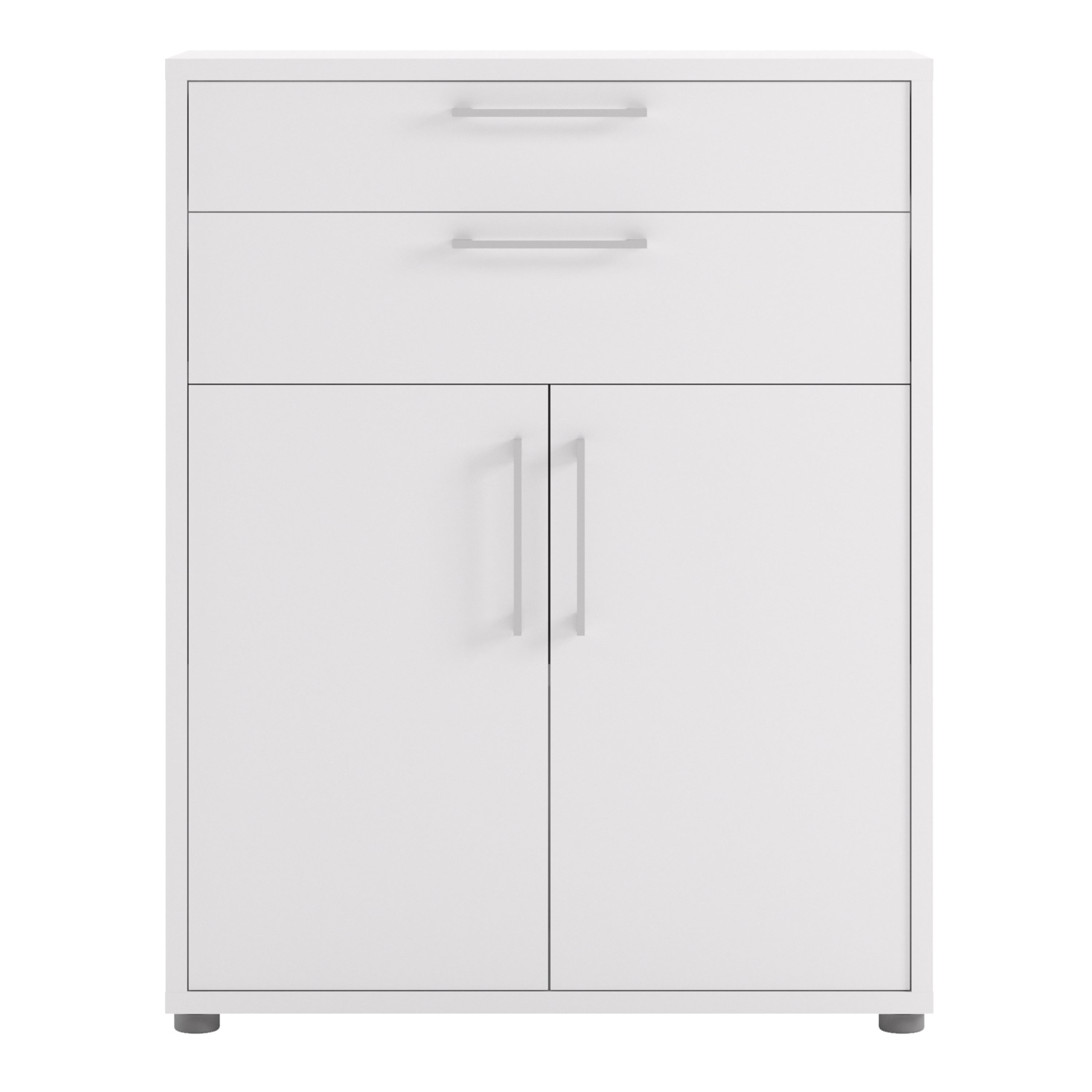 Prima Bookcase 1 Shelf With 2 Drawers 2 Doors In White – FTG, view 2