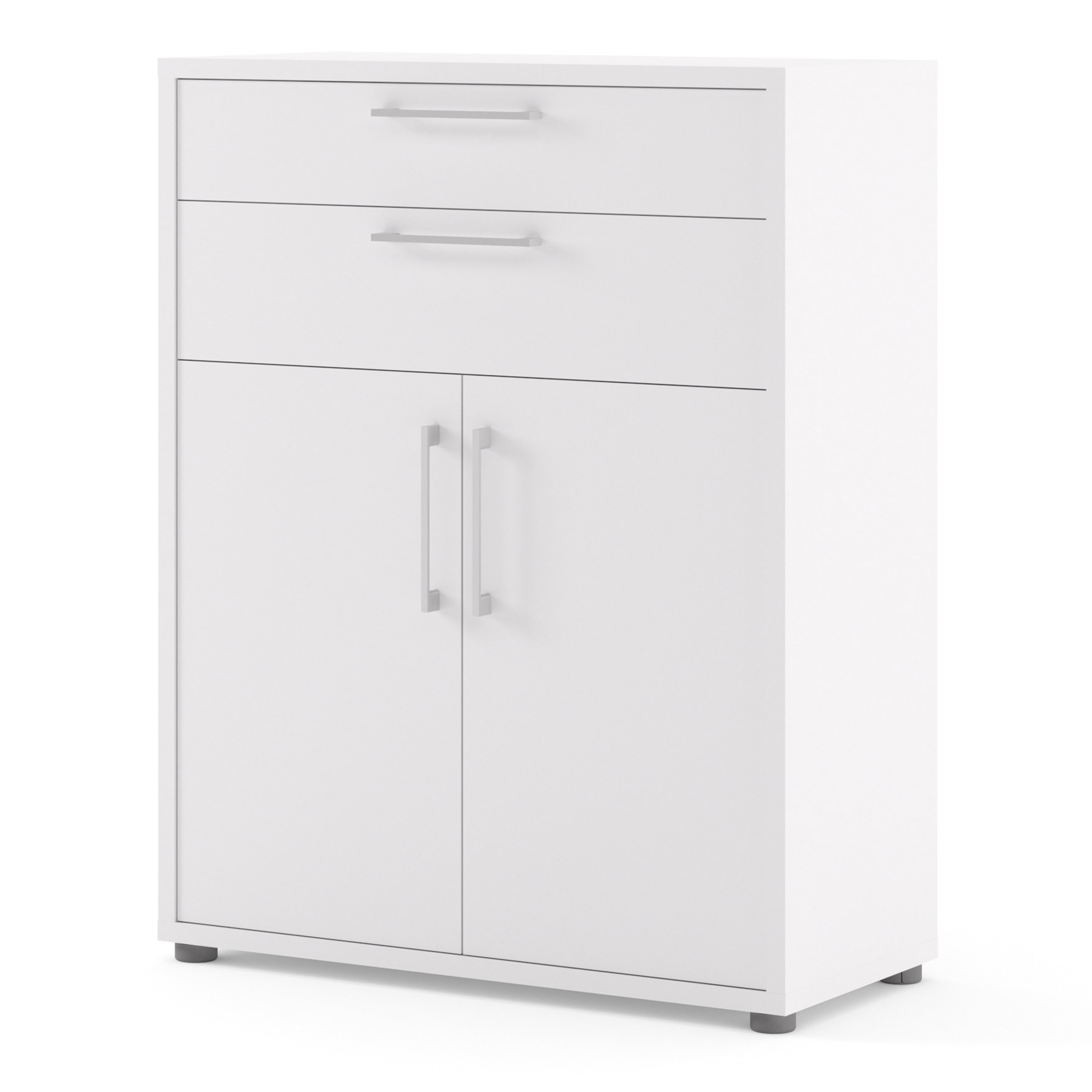 Prima Bookcase 1 Shelf With 2 Drawers 2 Doors In White – FTG, view 3