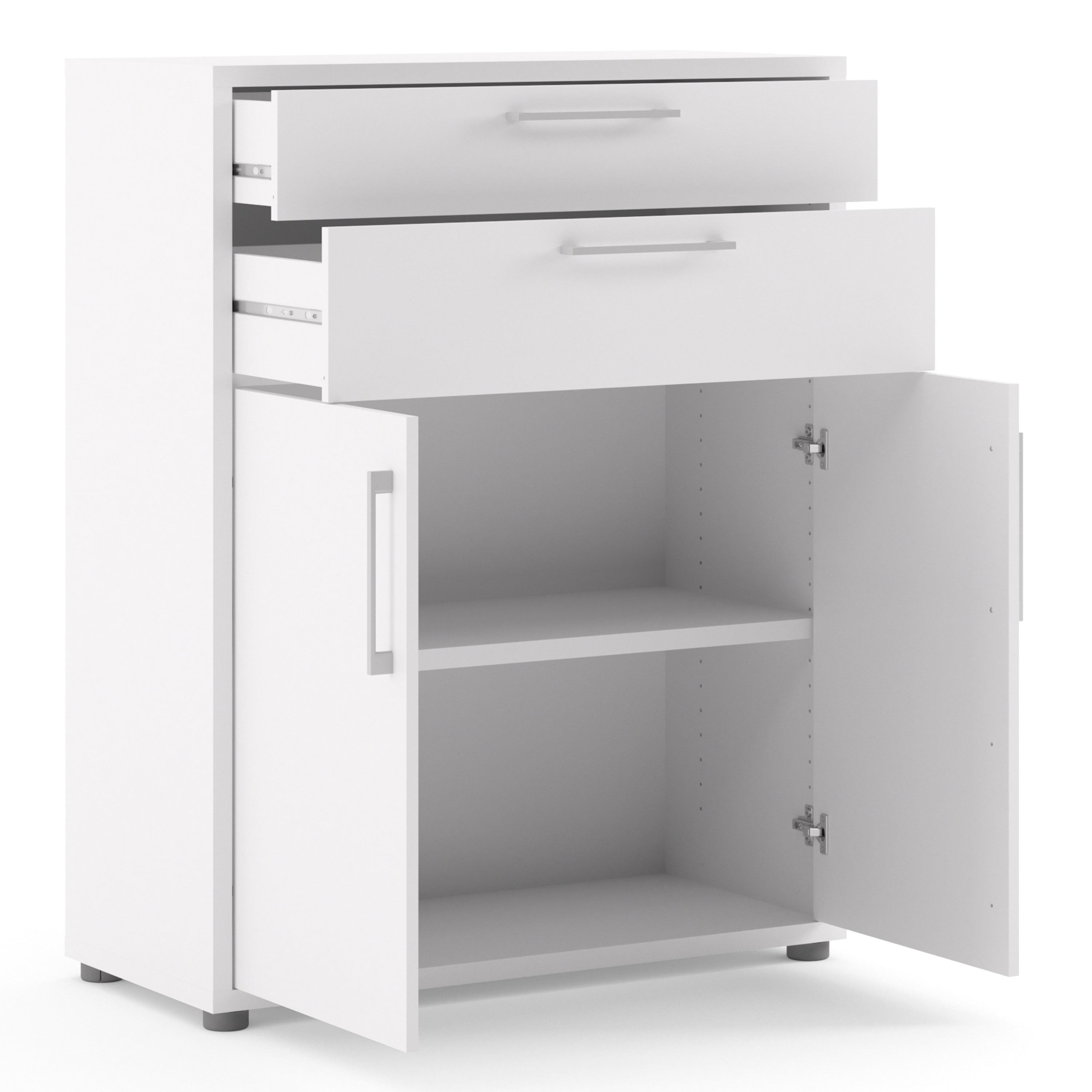 Prima Bookcase 1 Shelf With 2 Drawers 2 Doors In White – FTG, view 4