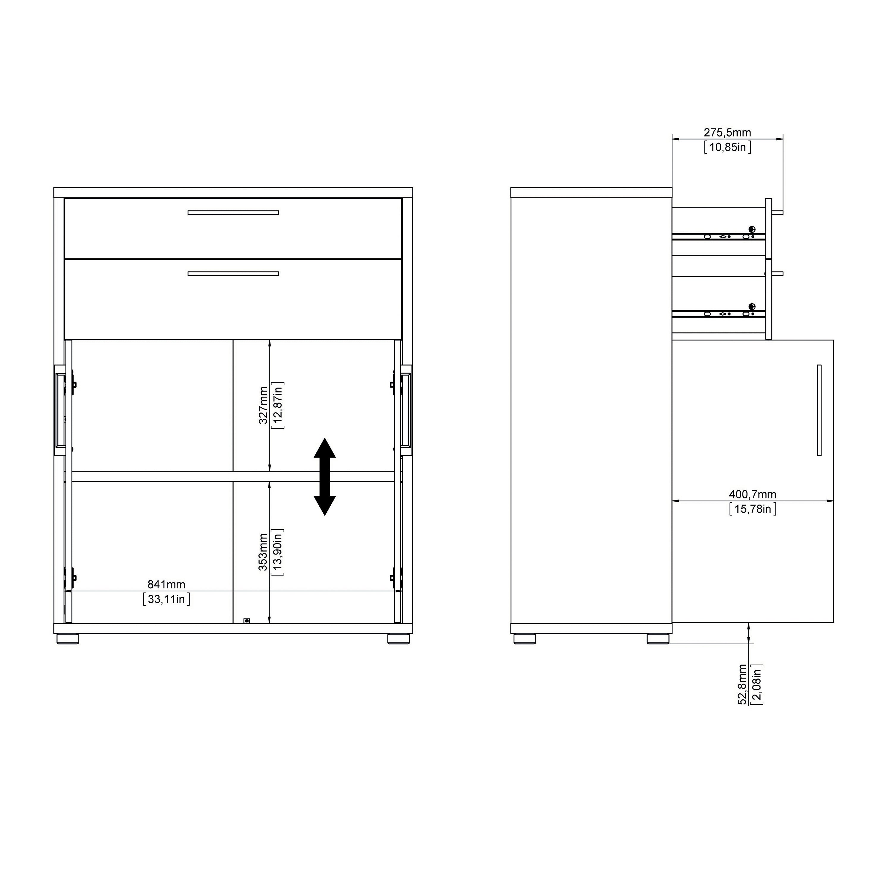 Prima Bookcase 1 Shelf With 2 Drawers 2 Doors In White – FTG, view 9