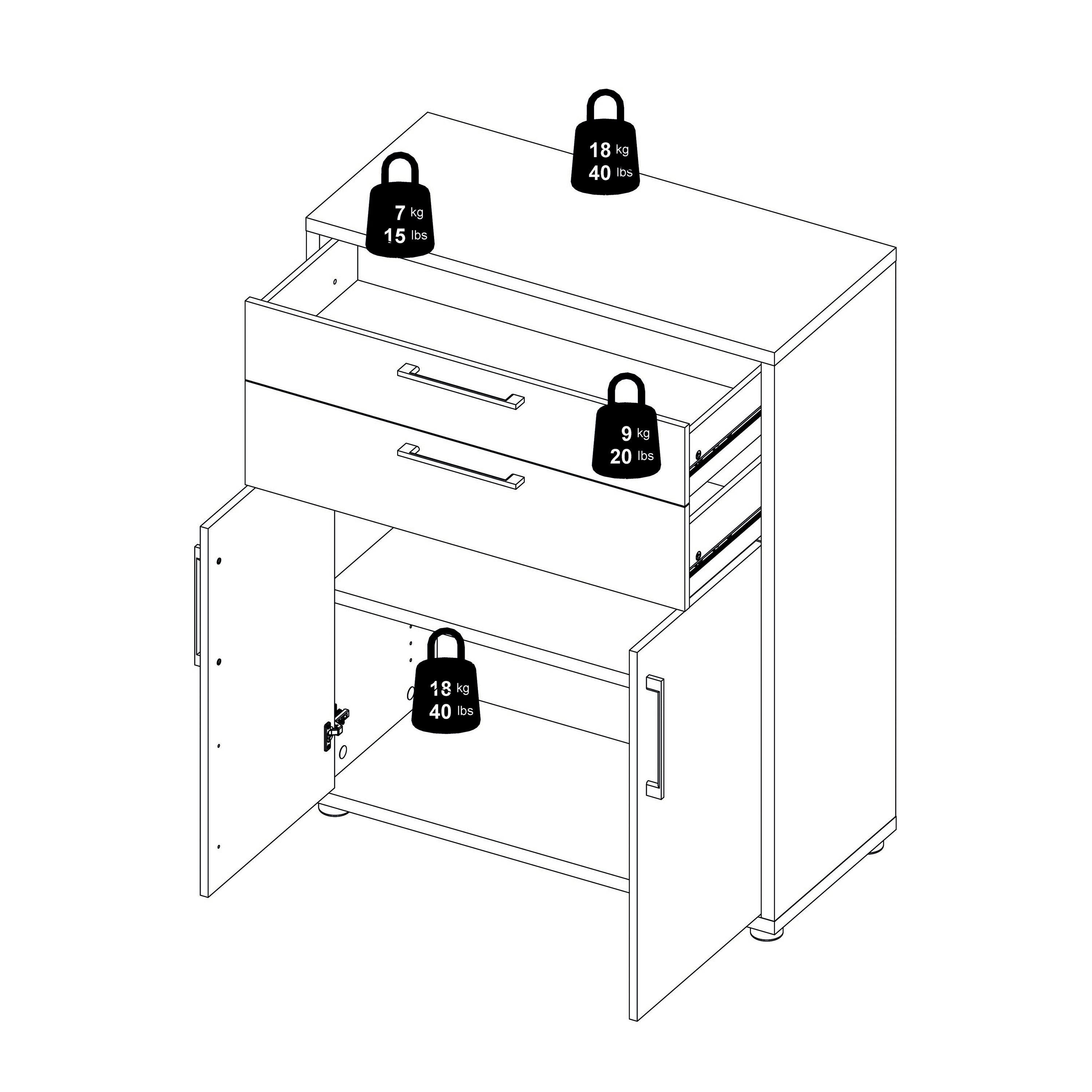 Prima Bookcase 1 Shelf with 2 Drawers 2 Doors in Oak – FTG, view 11