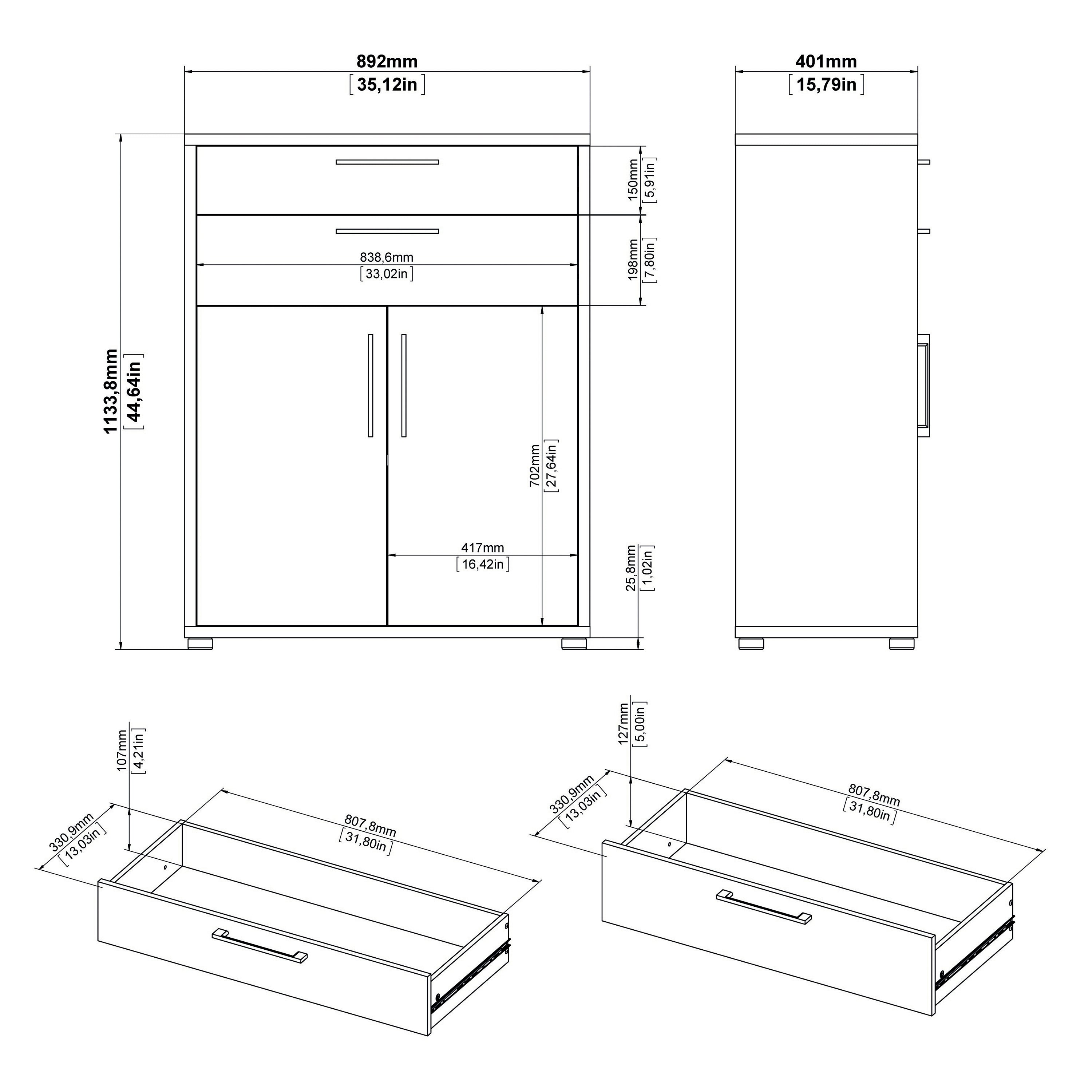 Prima Bookcase 1 Shelf with 2 Drawers 2 Doors in Oak – FTG, view 9
