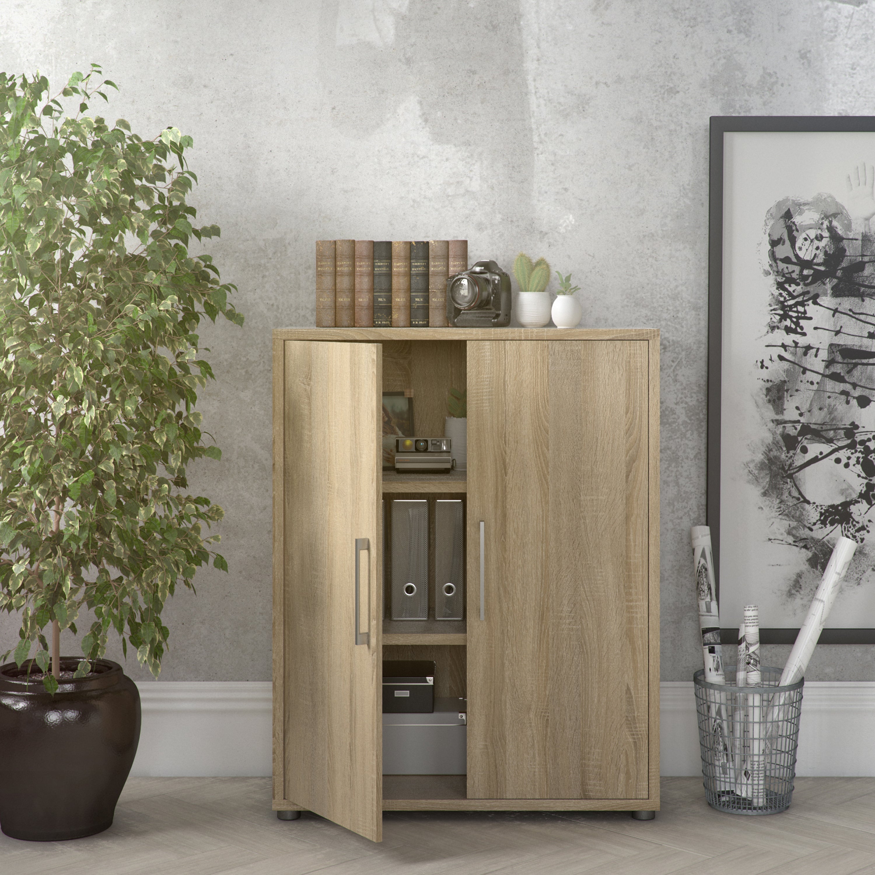 Prima Bookcase 2 Shelves with 2 Doors in Oak – FTG, view 6