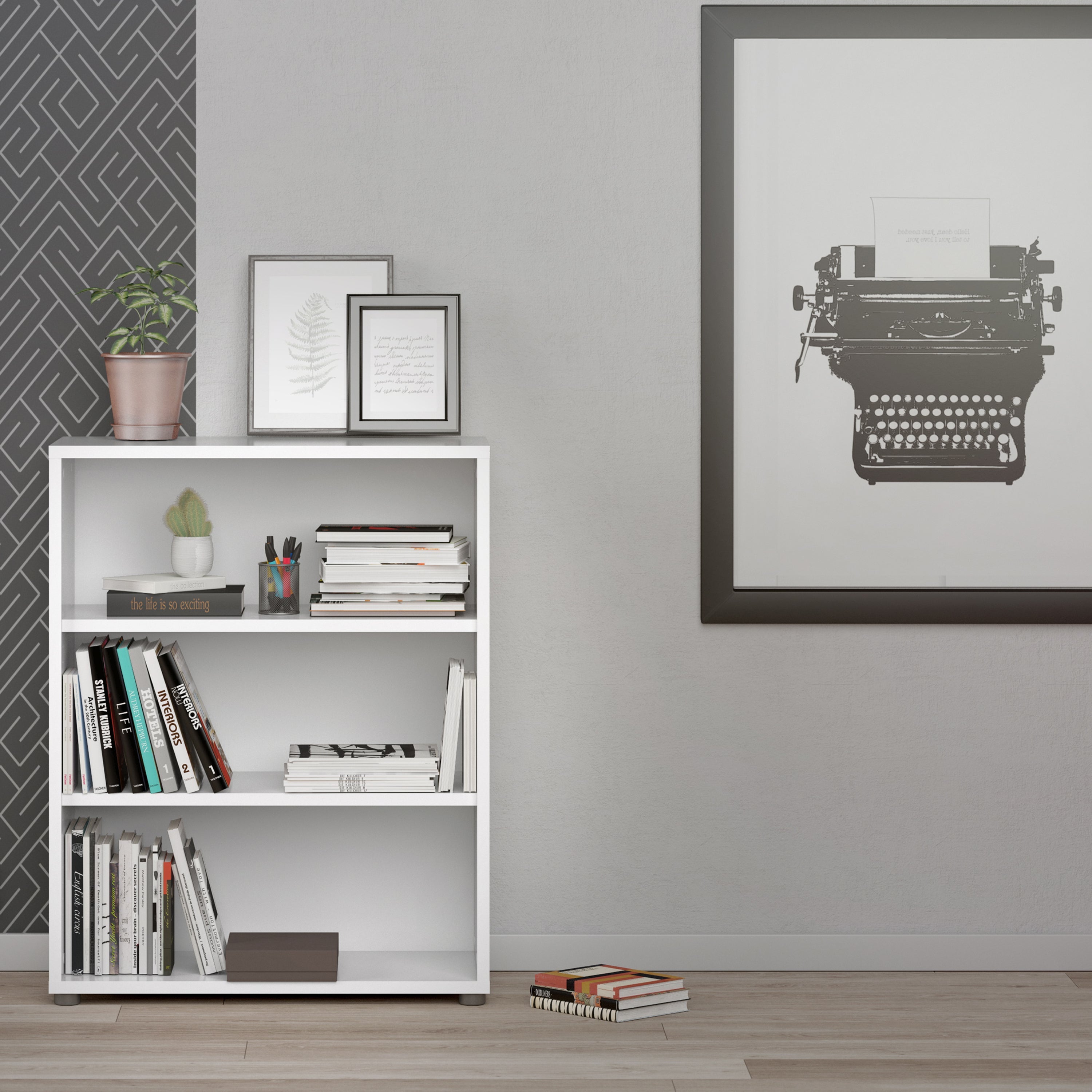 Prima Bookcase 2 Shelves in White – FTG, view 4