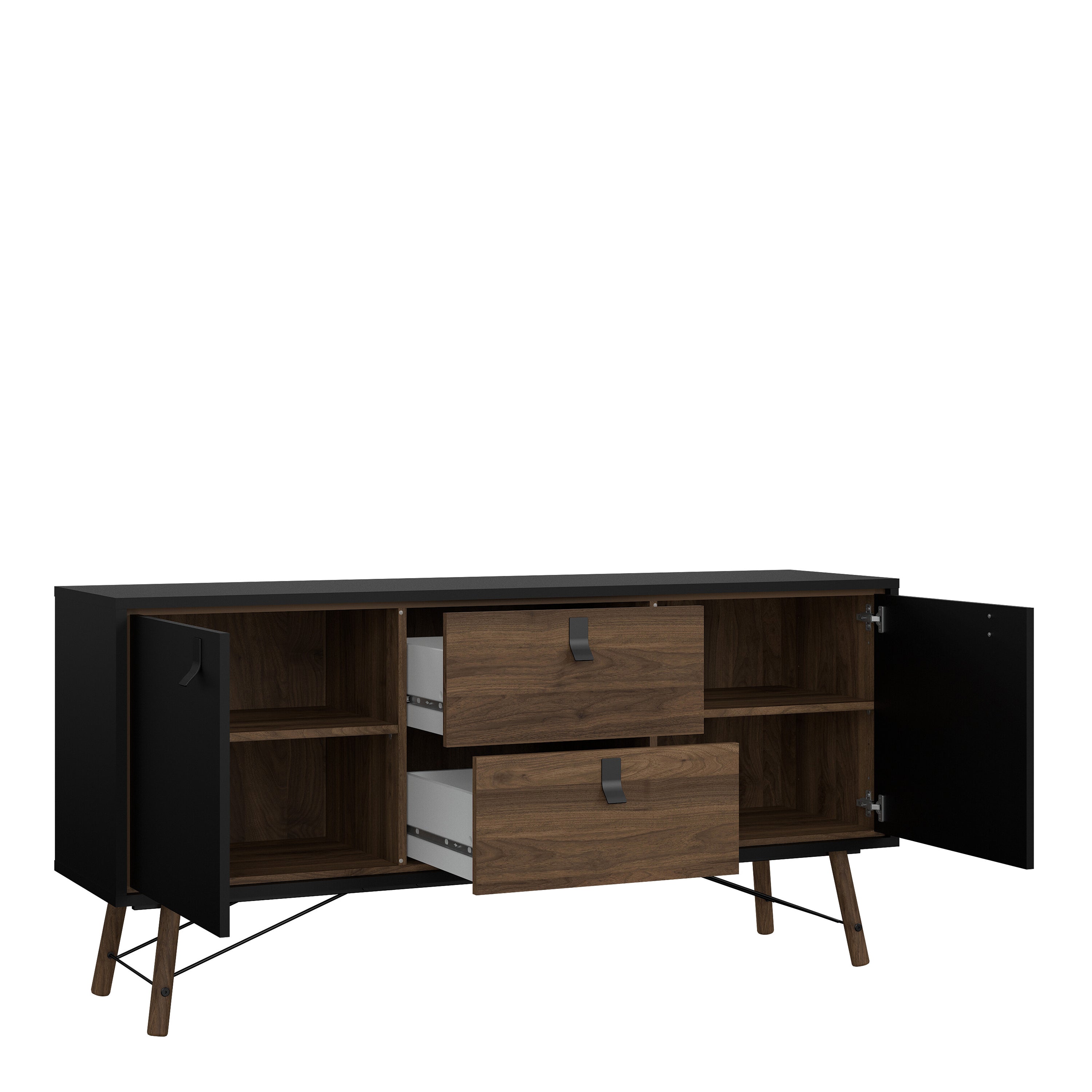 Ry Sideboard 2 Doors 2 Drawers in Matt Black Walnut – FTG, view 5