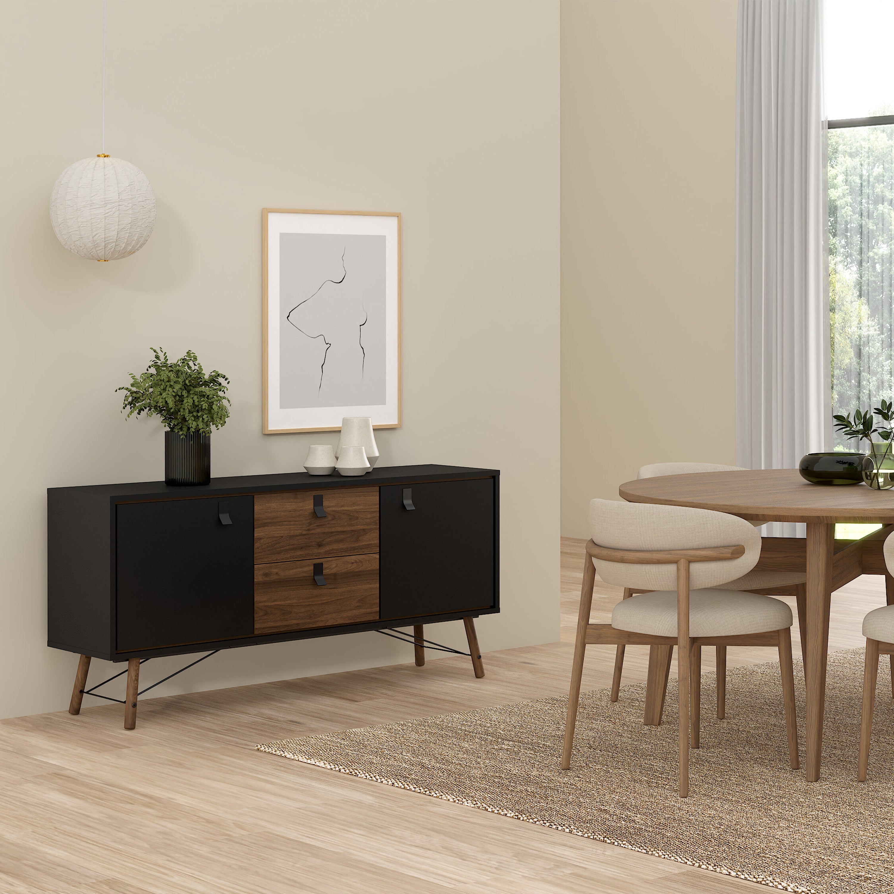Ry Sideboard 2 Doors 2 Drawers in Matt Black Walnut – FTG, view 6