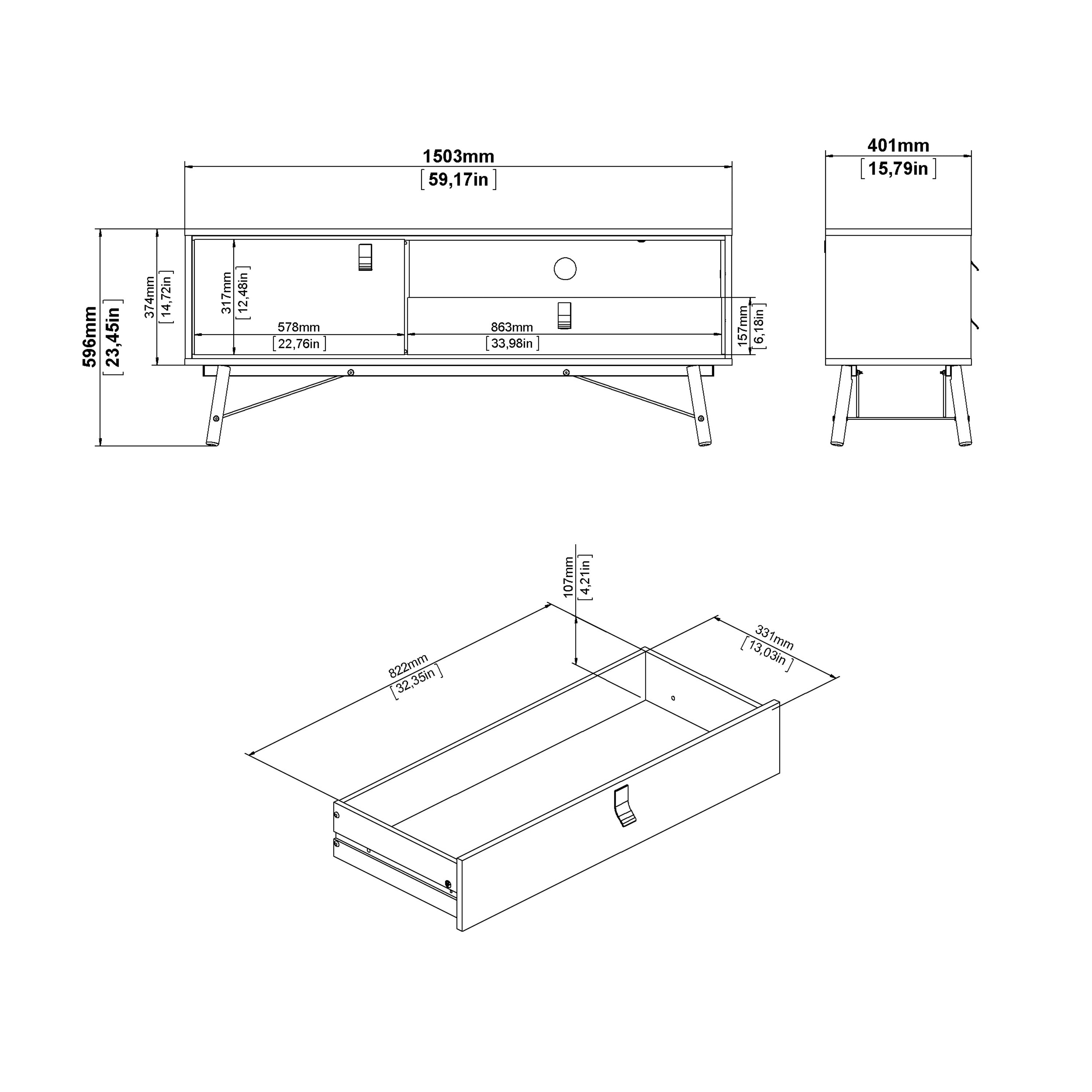 Ry TV Unit 1 Door 1 Drawer in Matt Black Walnut – FTG, view 11