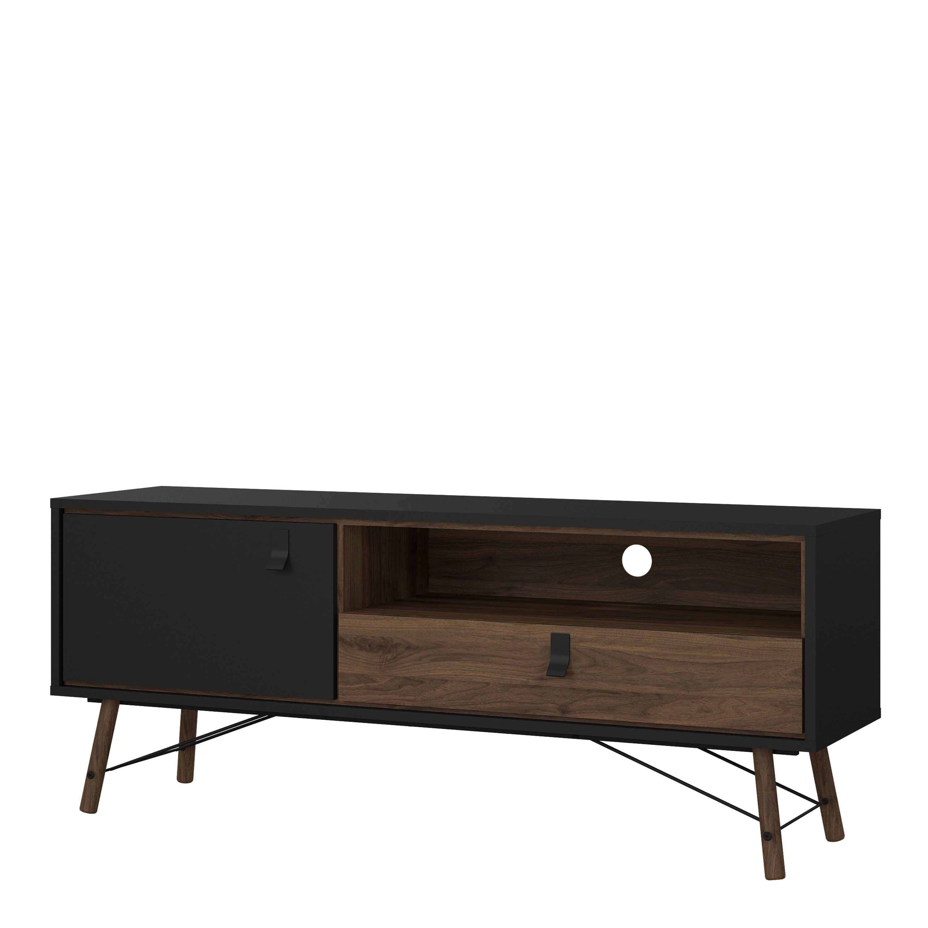 Ry TV Unit 1 Door 1 Drawer in Matt Black Walnut – FTG, view 3