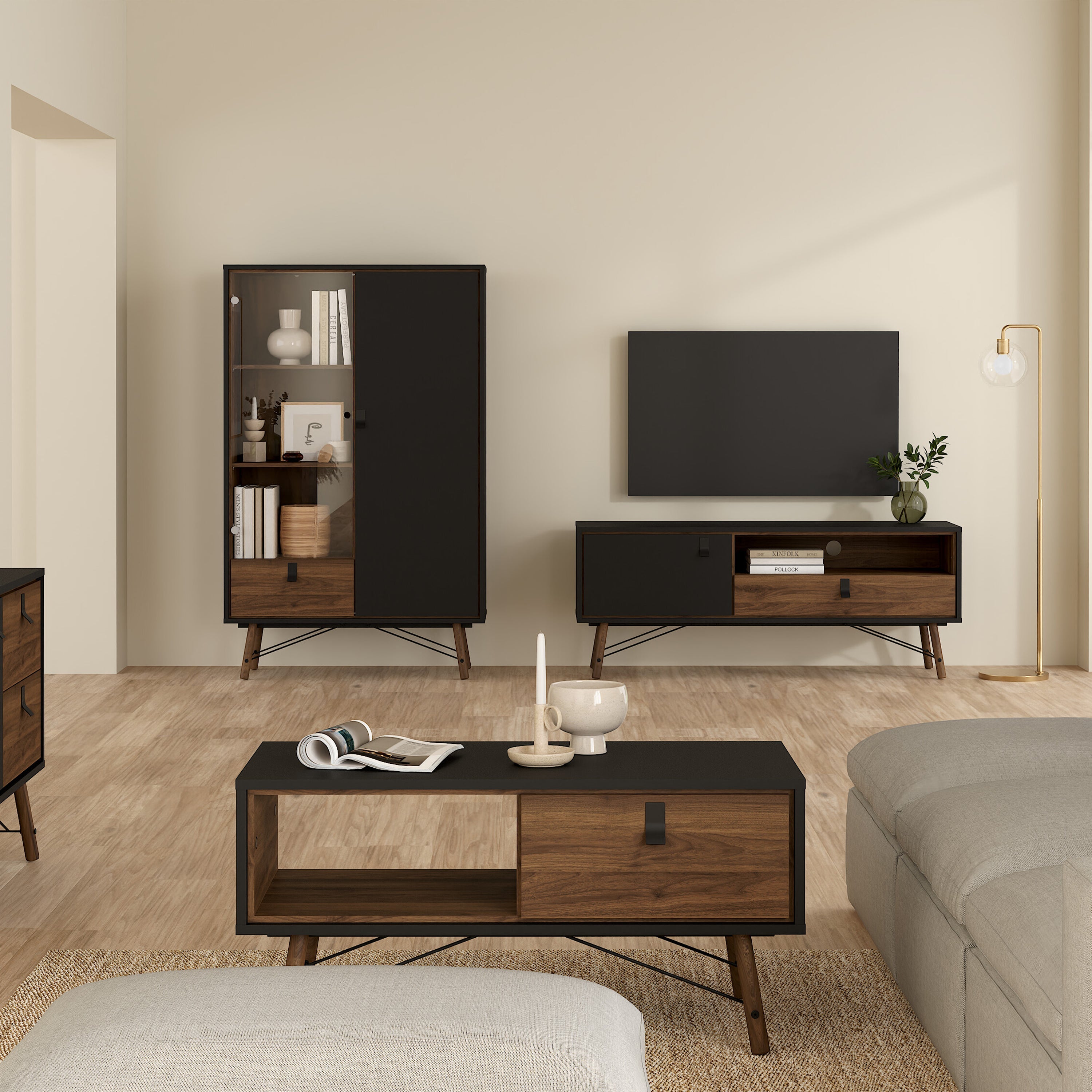 Ry TV Unit 1 Door 1 Drawer in Matt Black Walnut – FTG, view 6