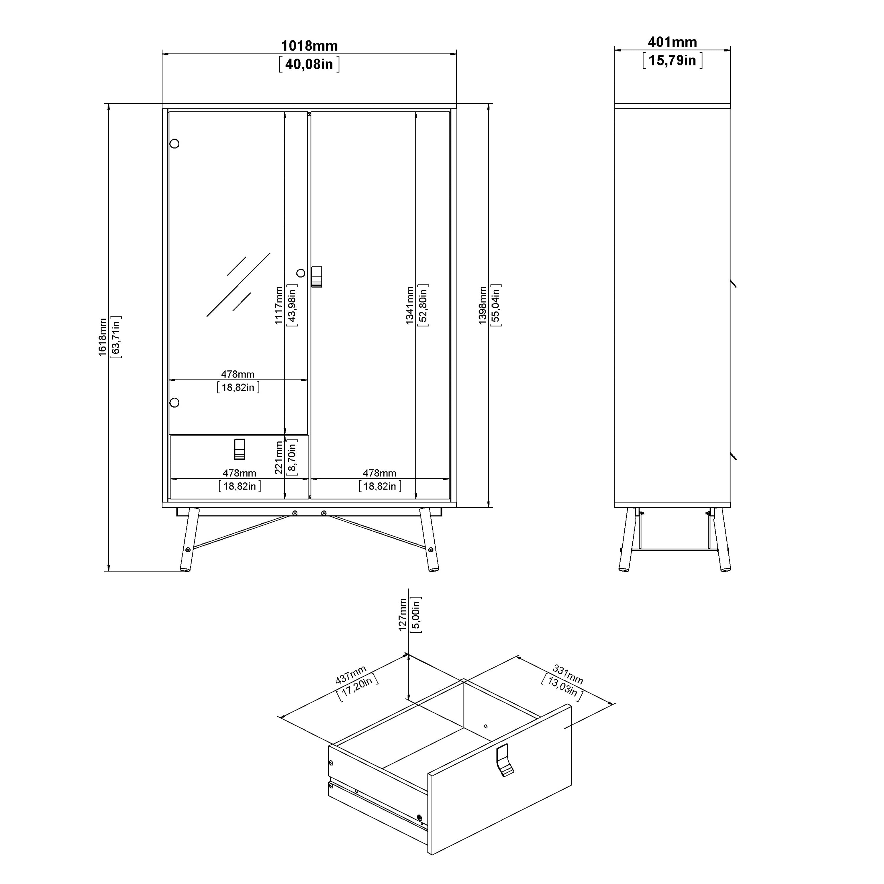 Ry China Cabinet 1 Door 1 Glass Door 1 Drawer in Matt Black Walnut – FTG, view 12