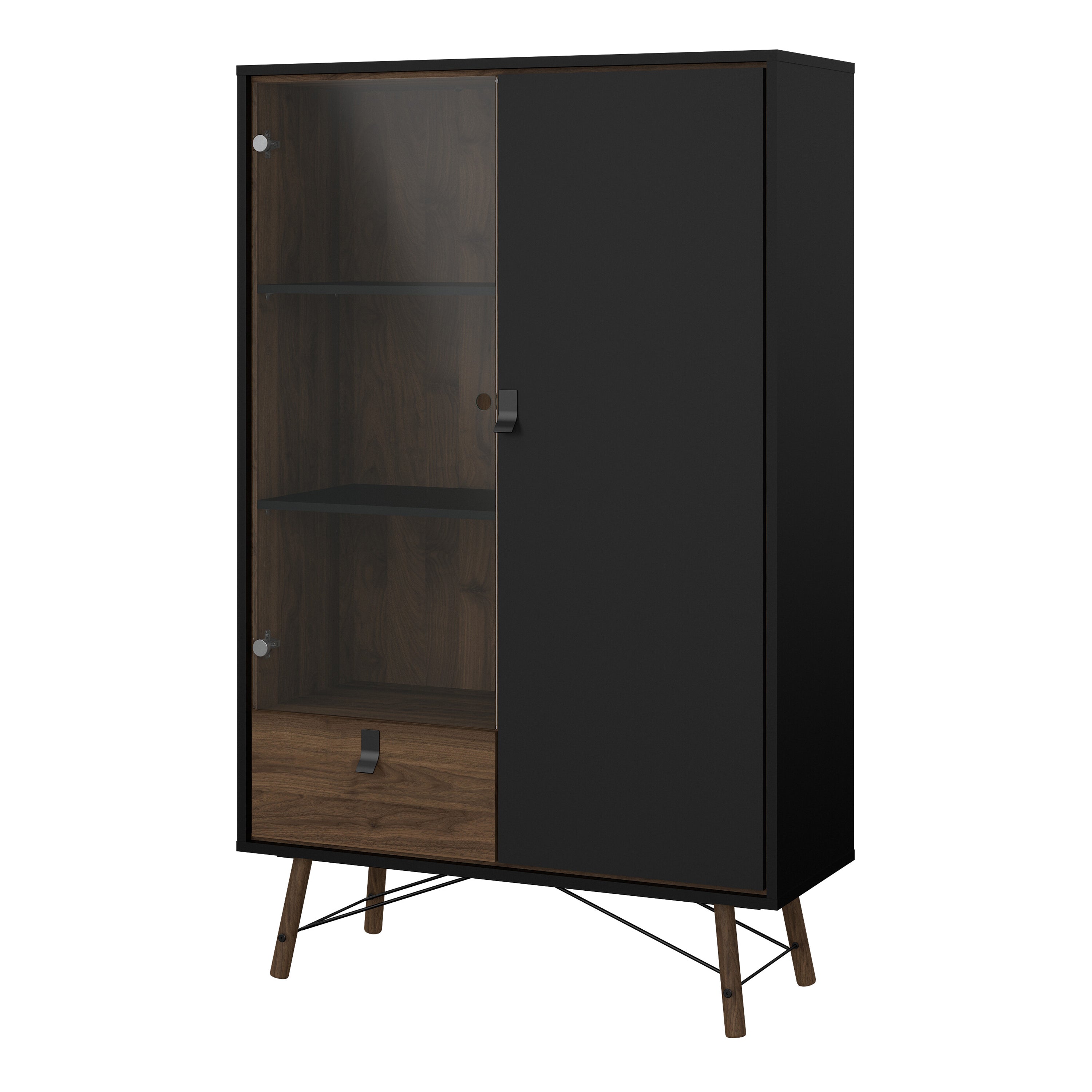Ry China Cabinet 1 Door 1 Glass Door 1 Drawer in Matt Black Walnut – FTG, view 3