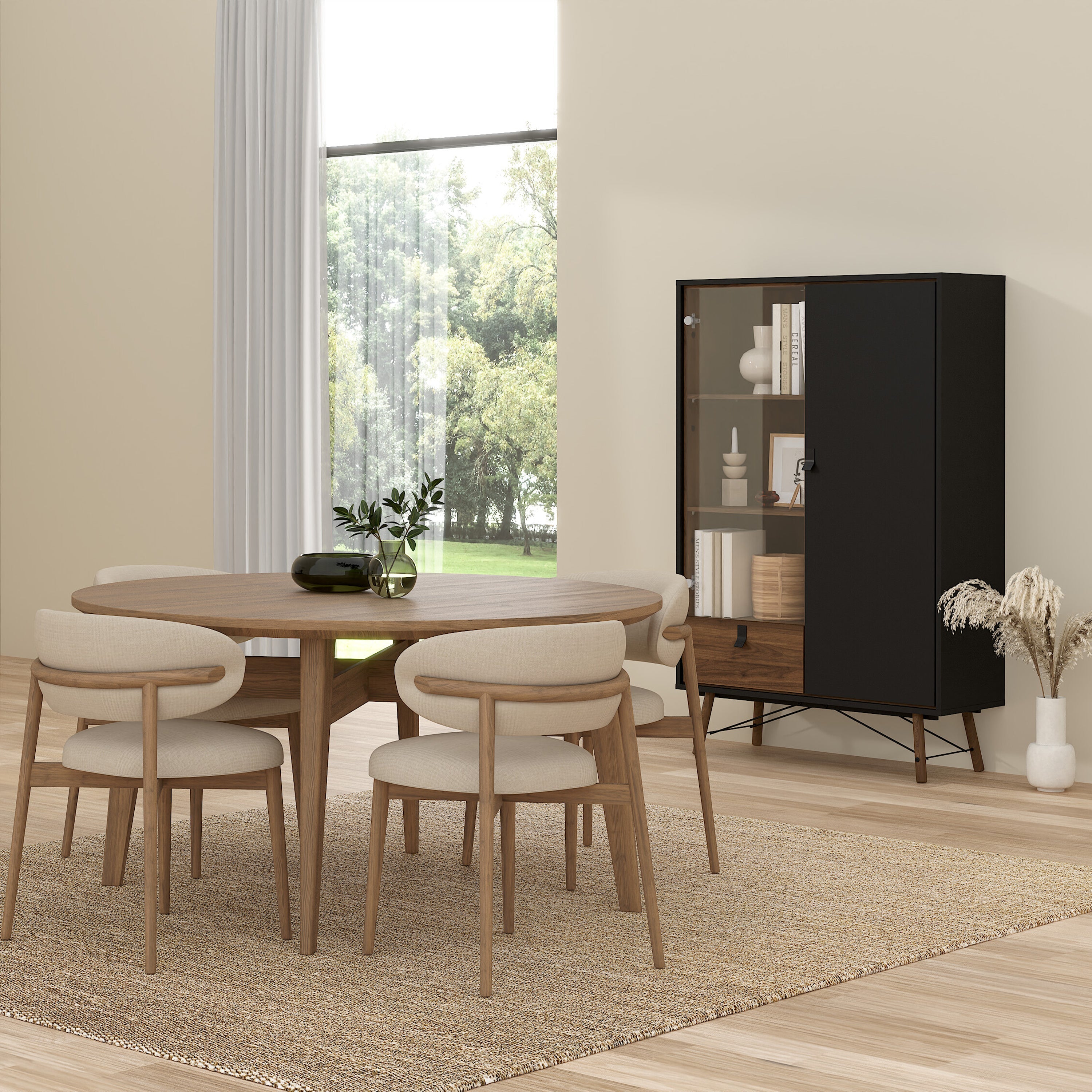 Ry China Cabinet 1 Door 1 Glass Door 1 Drawer in Matt Black Walnut – FTG, view 7