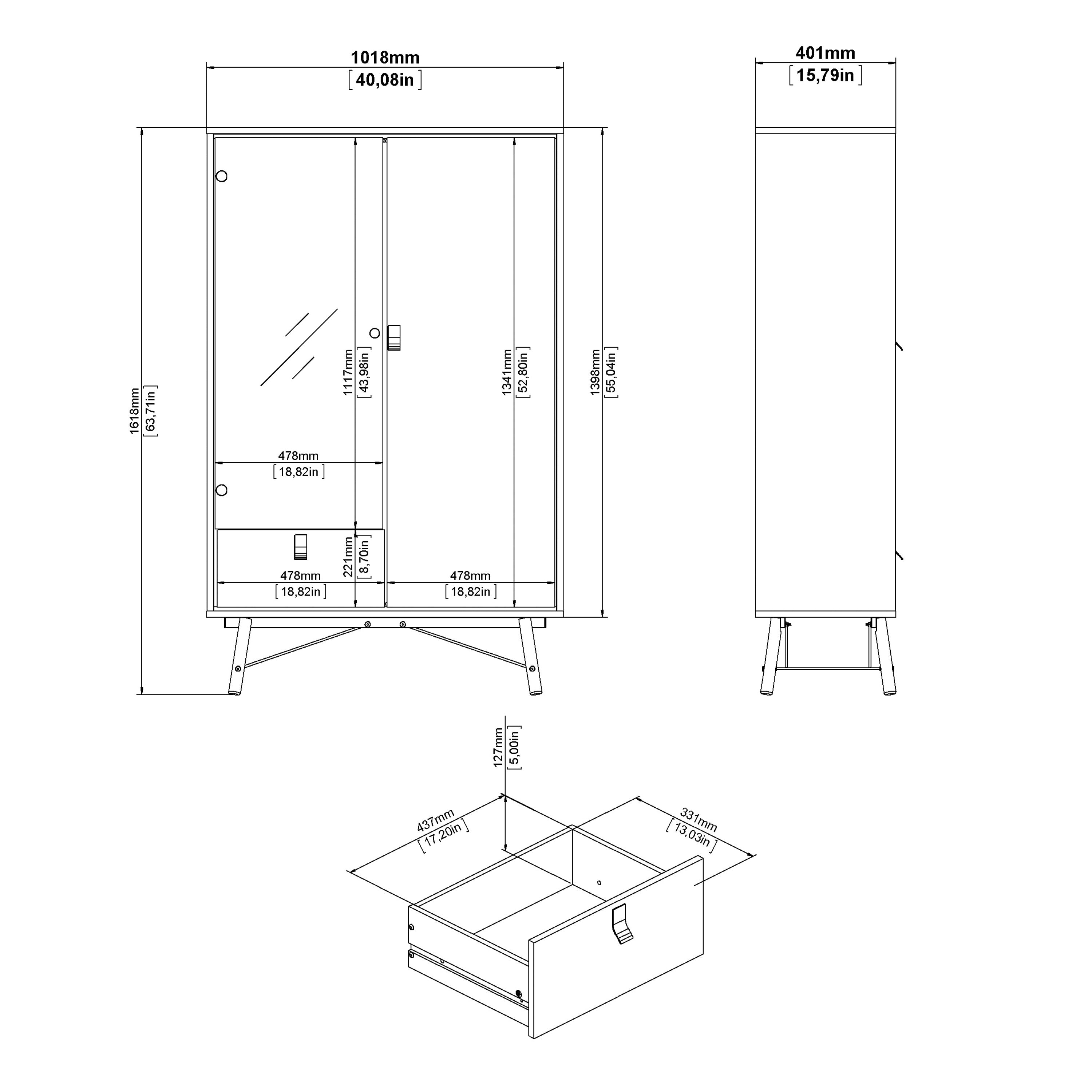 Ry China Cabinet 1 Door 1 Glass Door 1 Drawer in Matt White – FTG, view 12