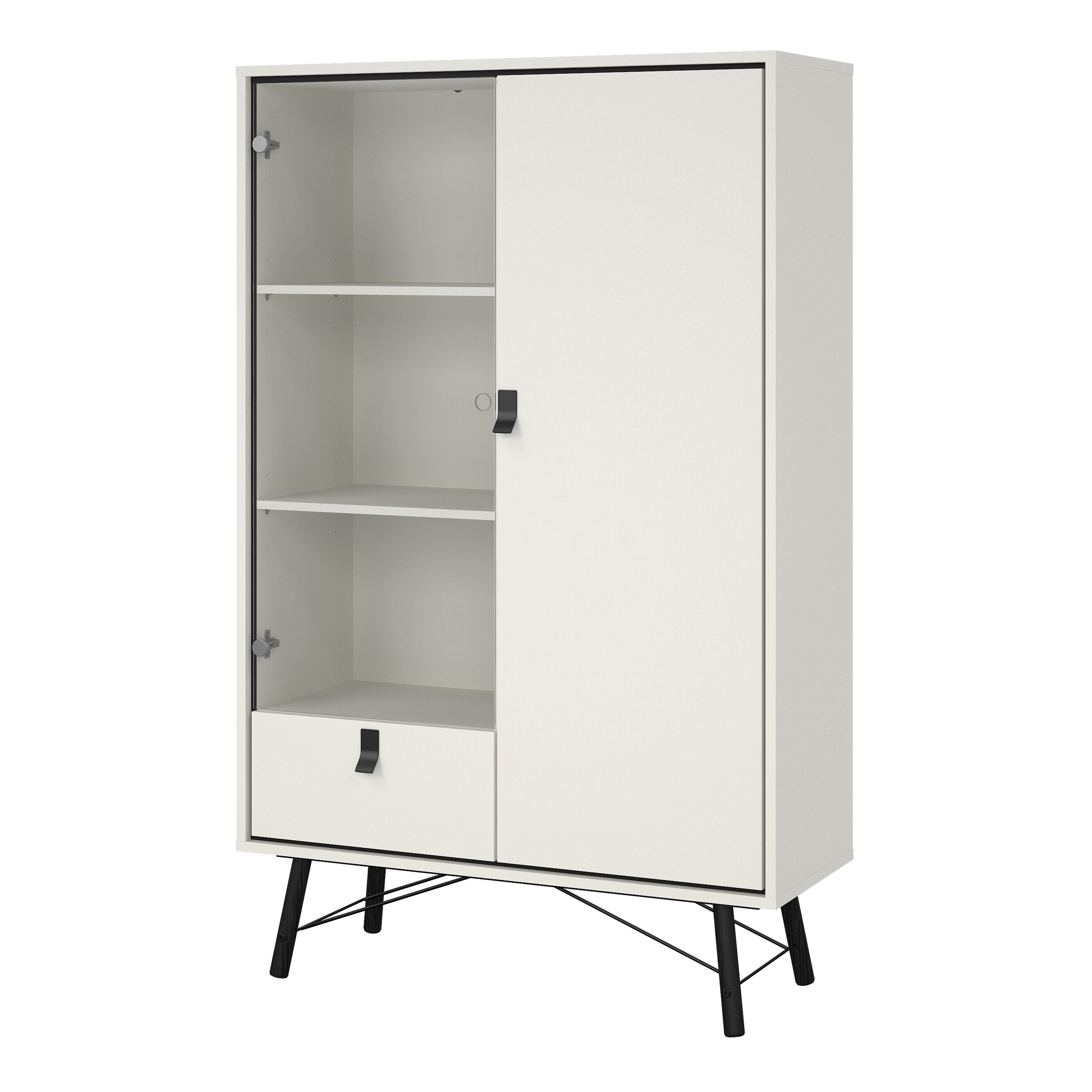 Ry China Cabinet 1 Door 1 Glass Door 1 Drawer in Matt White – FTG, view 3