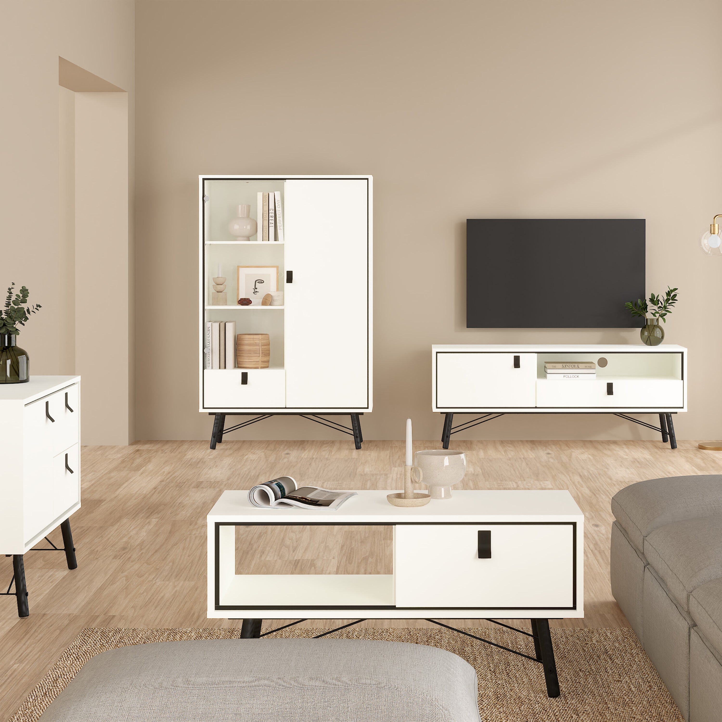 Ry China Cabinet 1 Door 1 Glass Door 1 Drawer in Matt White – FTG, view 6