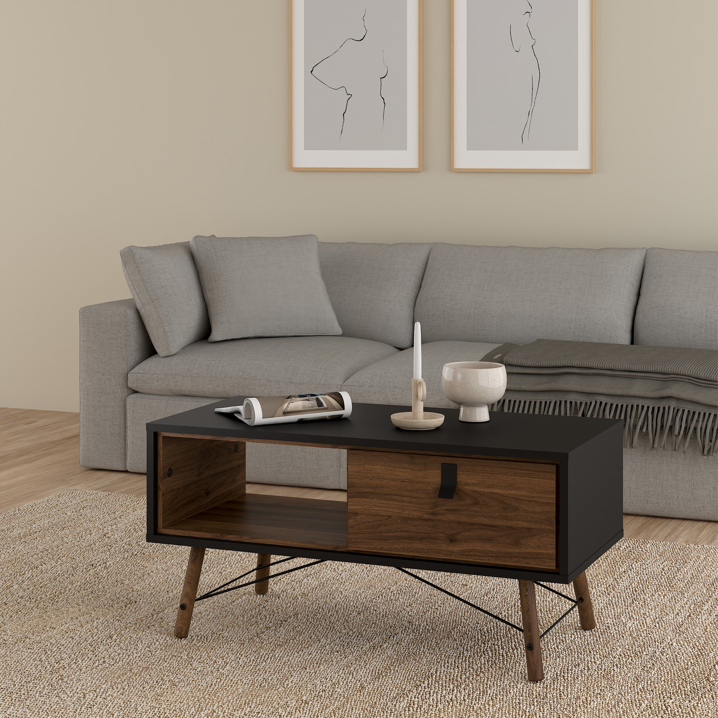 Ry Coffee Table with 1 Drawer in Matt Black Walnut – FTG, view 7