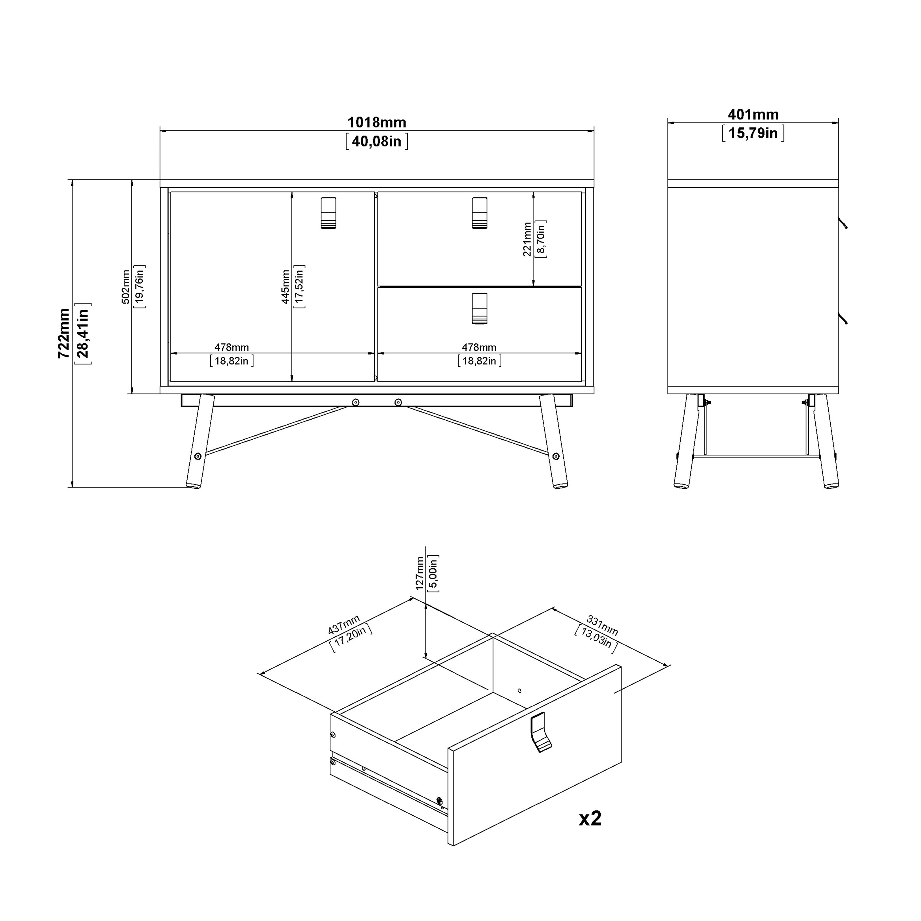 Ry Sideboard with 1 Door 2 Drawers in Matt White – FTG, view 11