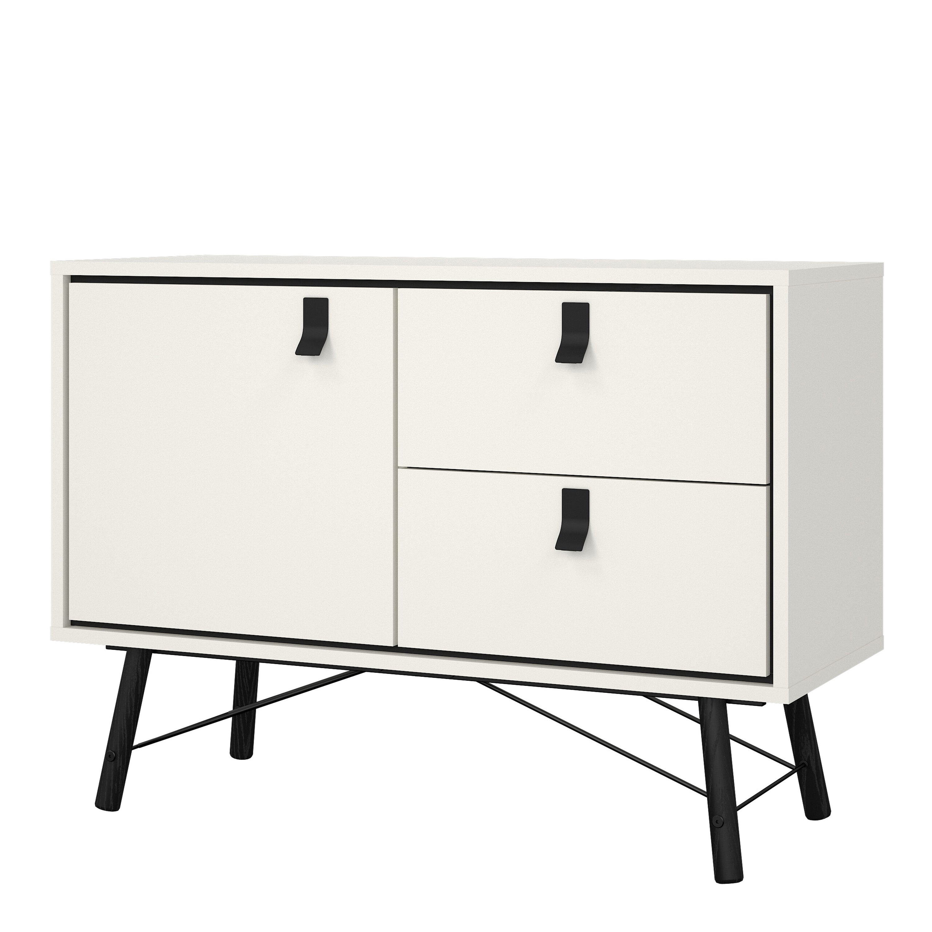 Ry Sideboard with 1 Door 2 Drawers in Matt White – FTG, view 3