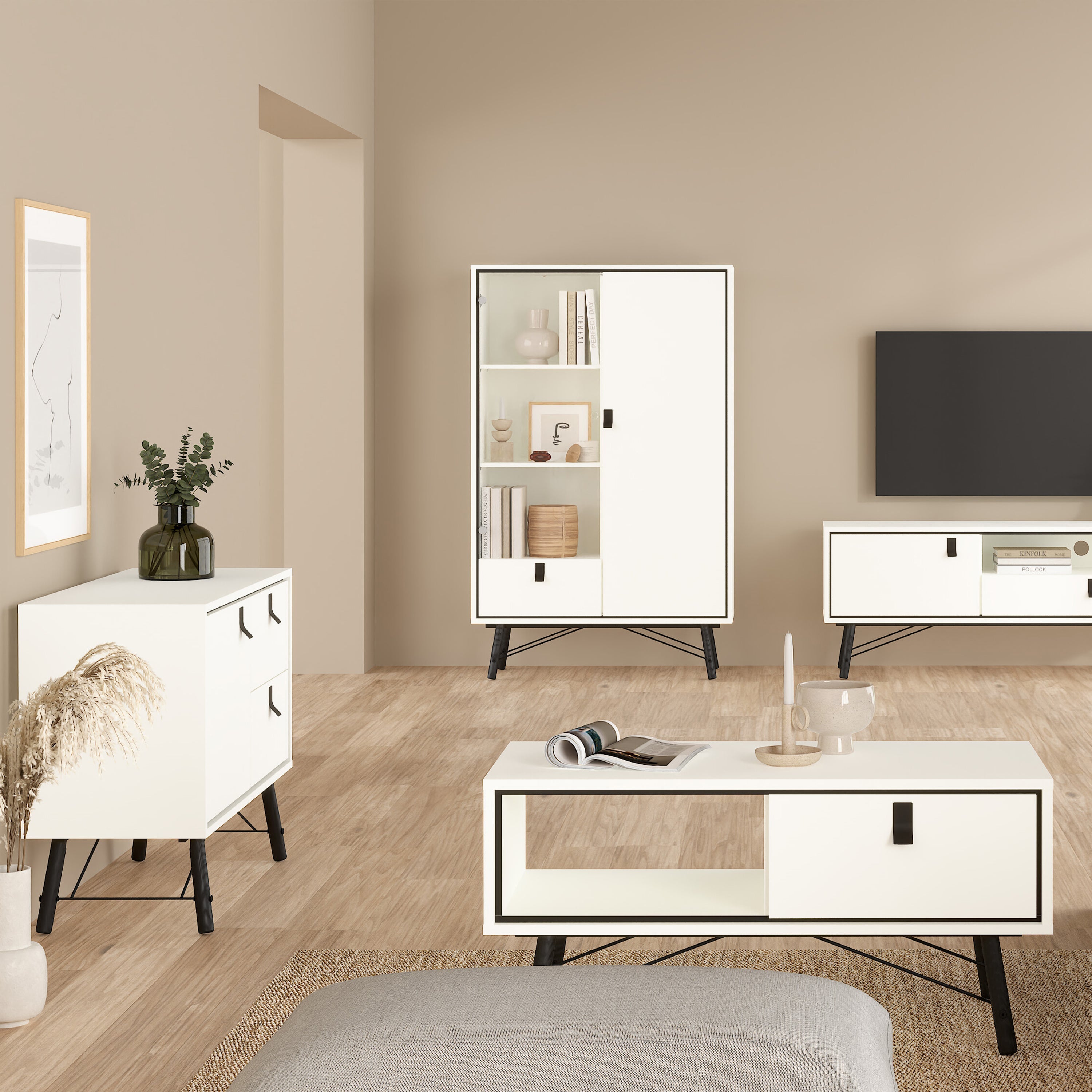 Ry Sideboard with 1 Door 2 Drawers in Matt White – FTG, view 6