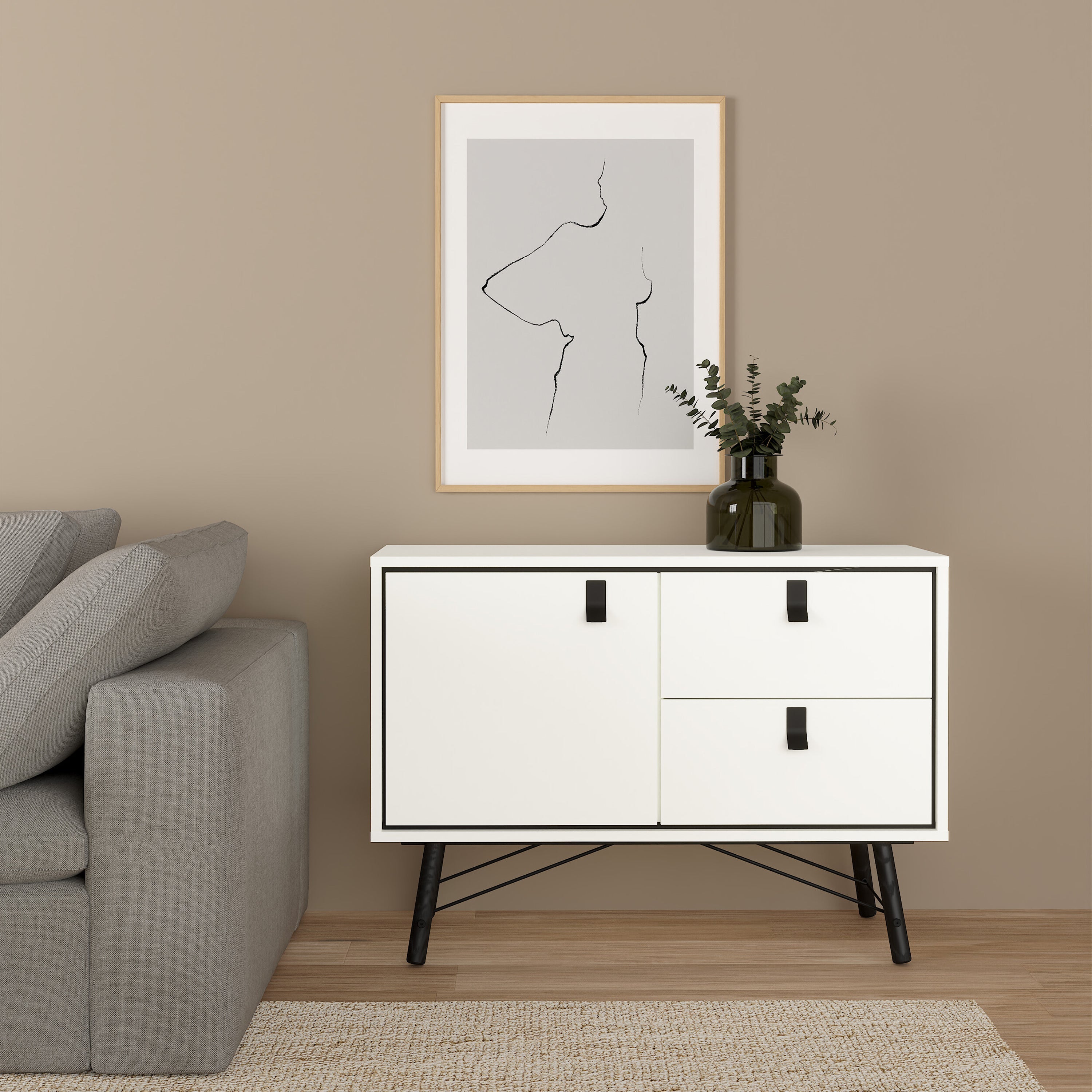 Ry Sideboard with 1 Door 2 Drawers in Matt White – FTG, view 7