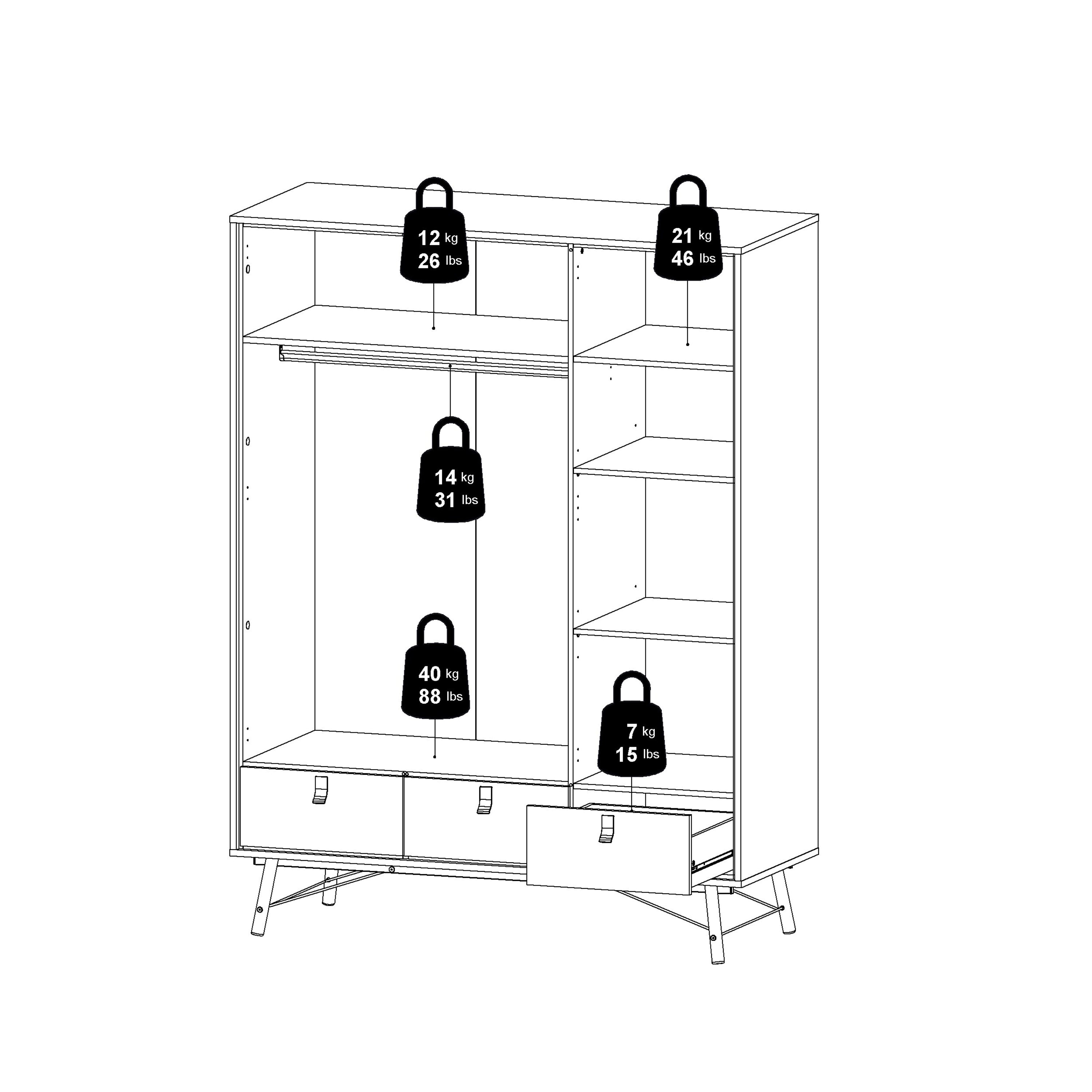 Ry Wardrobe 3 Doors 3 Drawers in Matt Black Walnut – FTG, view 13