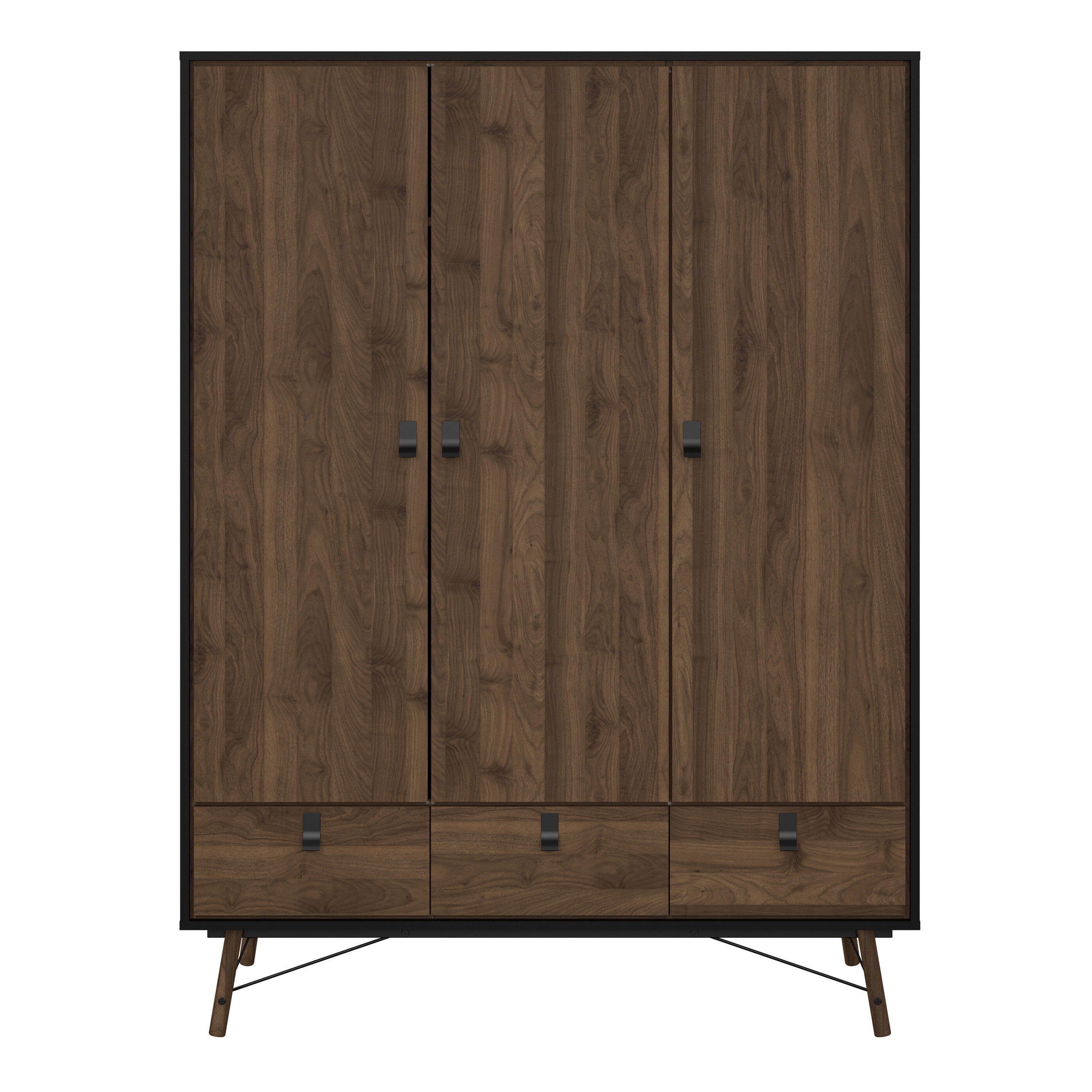 Ry Wardrobe 3 Doors 3 Drawers in Matt Black Walnut – FTG, view 2