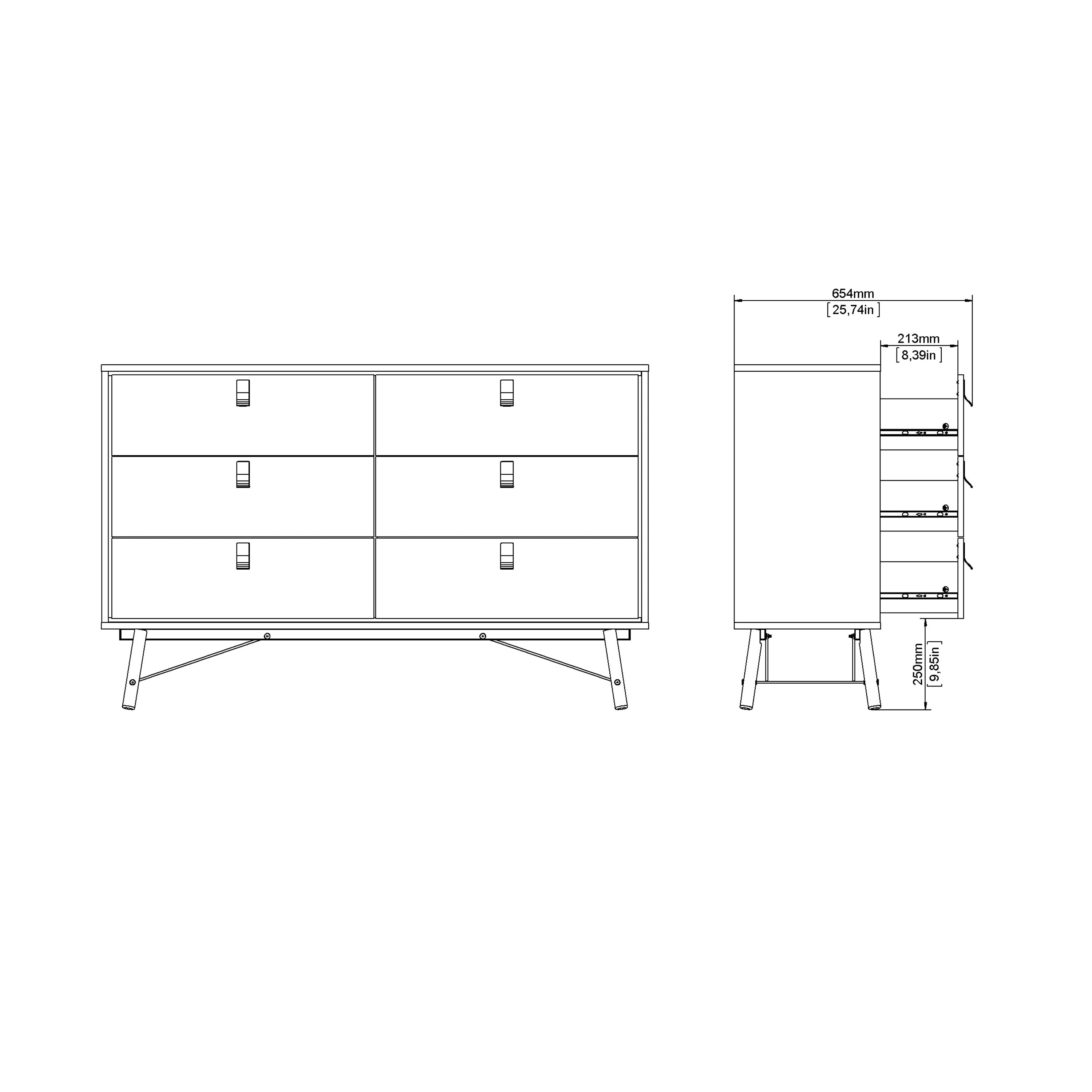 Ry Wide Double Chest of Drawers 6 Drawers in Matt Black Walnut – FTG, view 12