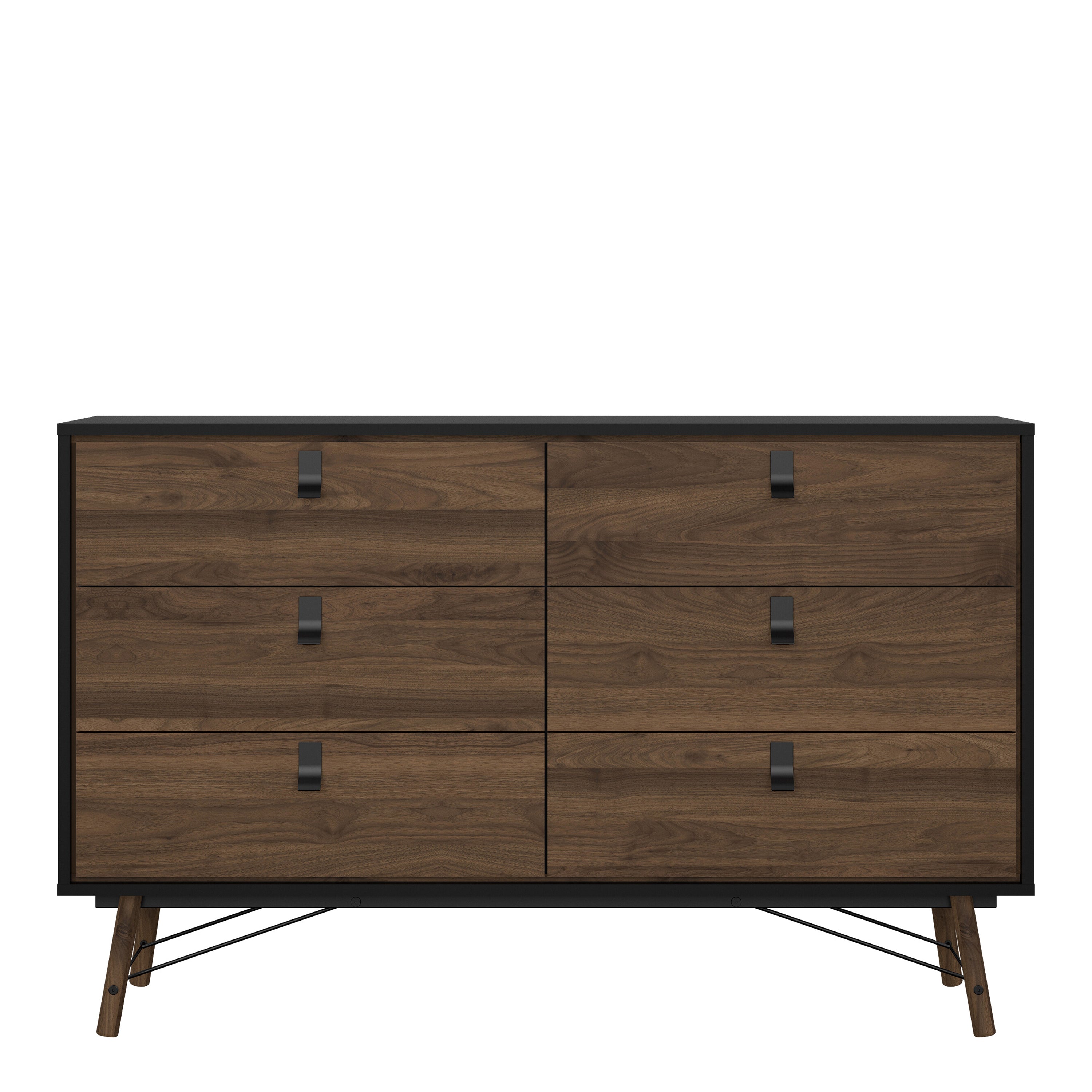 Ry Wide Double Chest of Drawers 6 Drawers in Matt Black Walnut – FTG, view 2