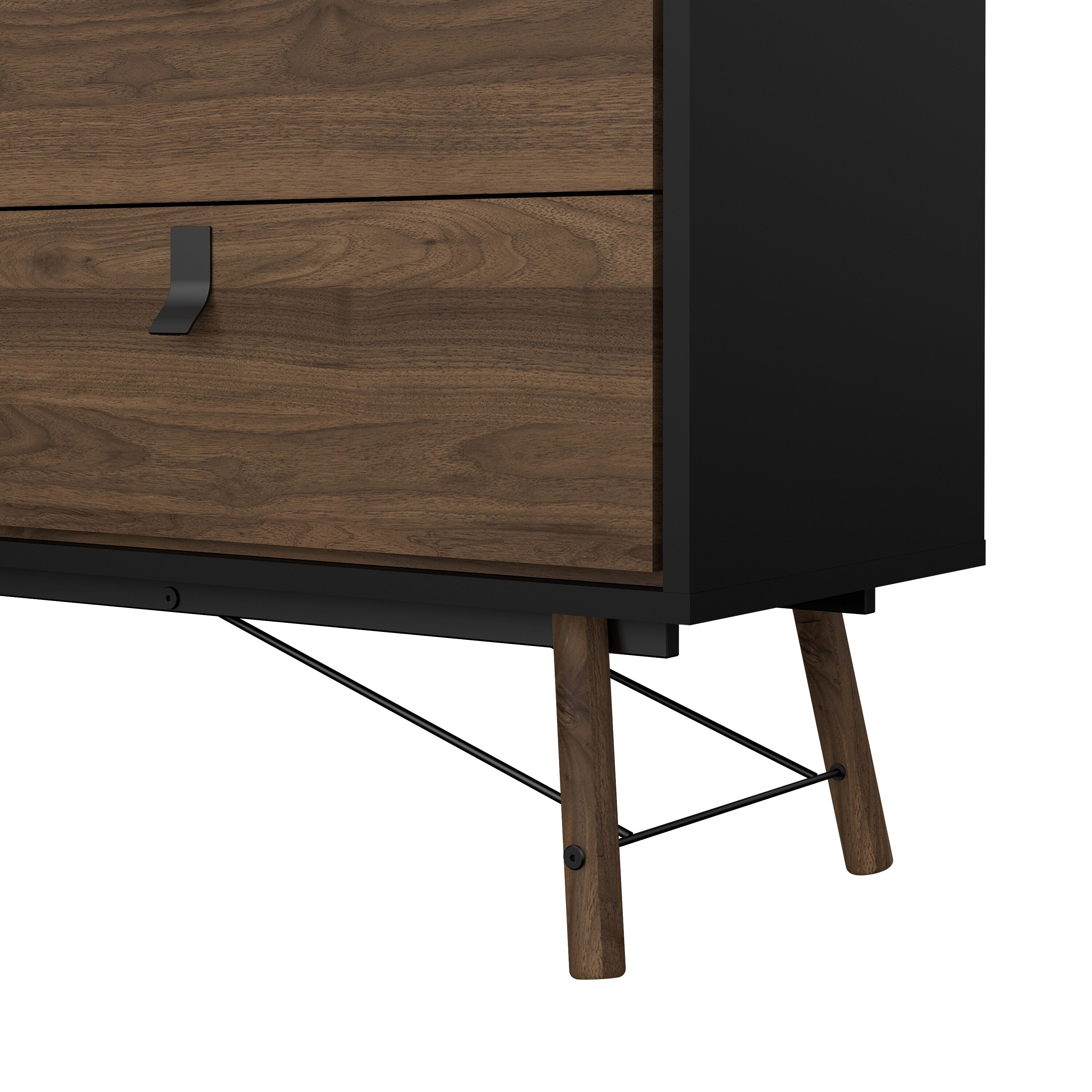 Ry Wide Double Chest of Drawers 6 Drawers in Matt Black Walnut – FTG, view 9