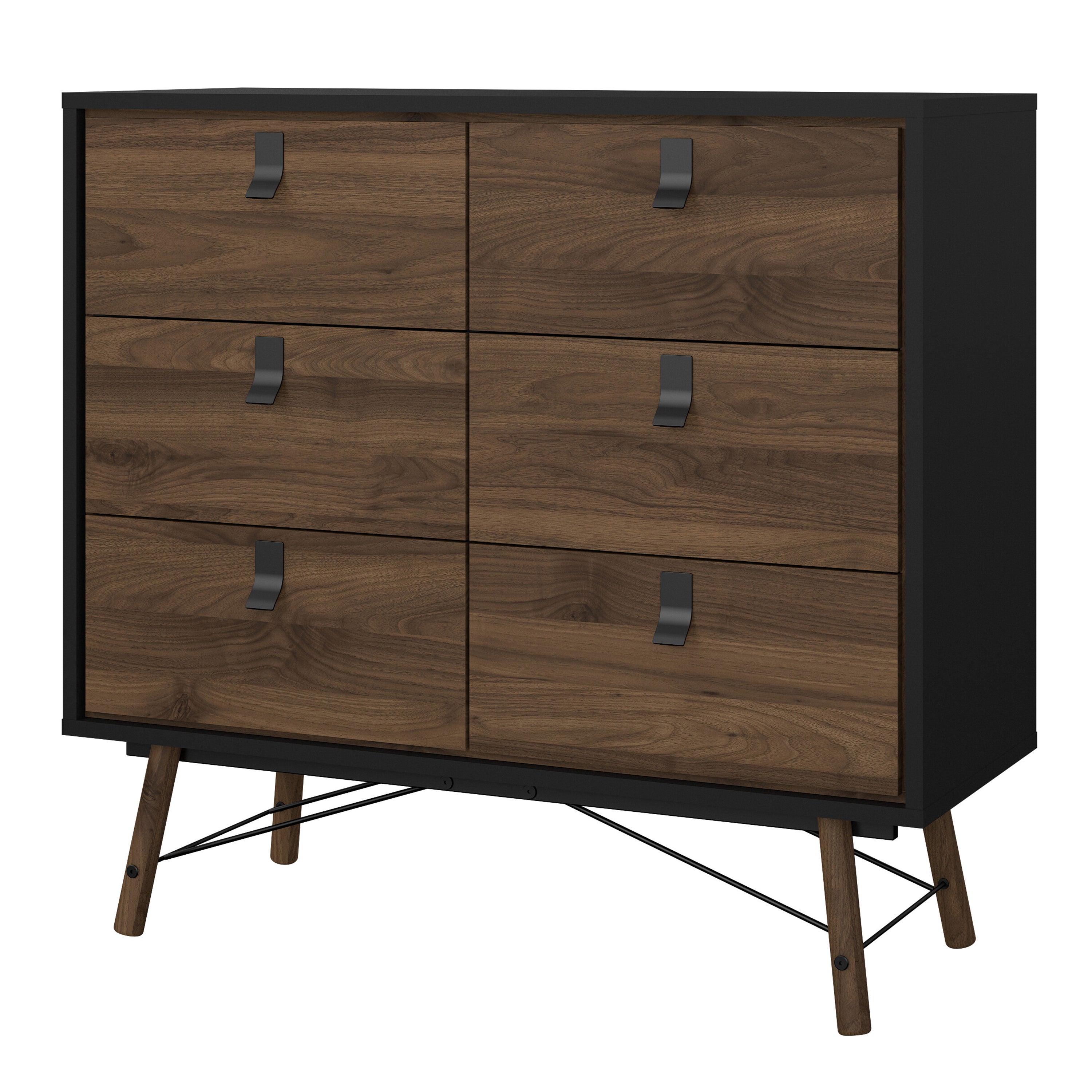 Ry Double Chest of Drawers 6 Drawers in Matt Black Walnut – FTG, view 3
