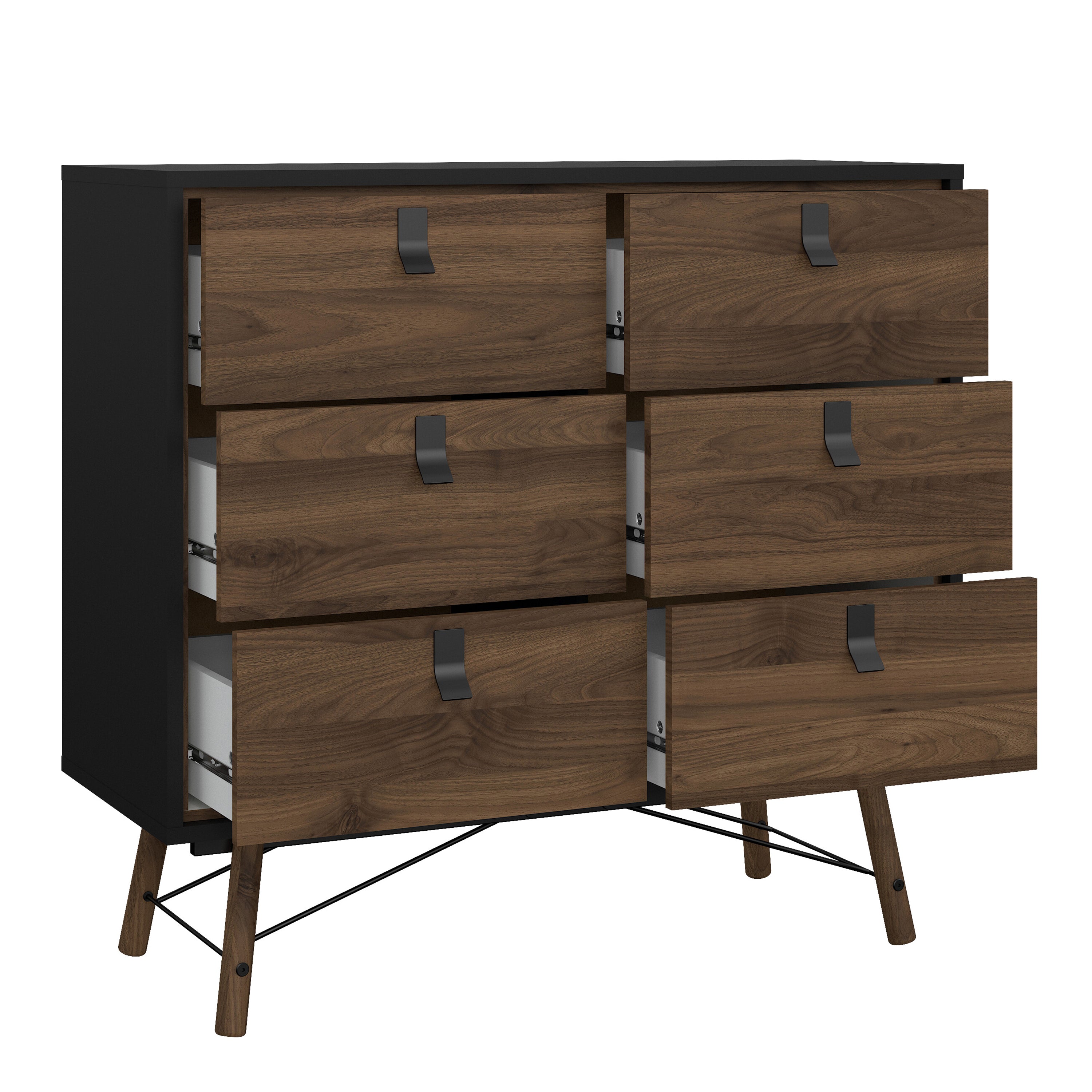 Ry Double Chest of Drawers 6 Drawers in Matt Black Walnut – FTG, view 5
