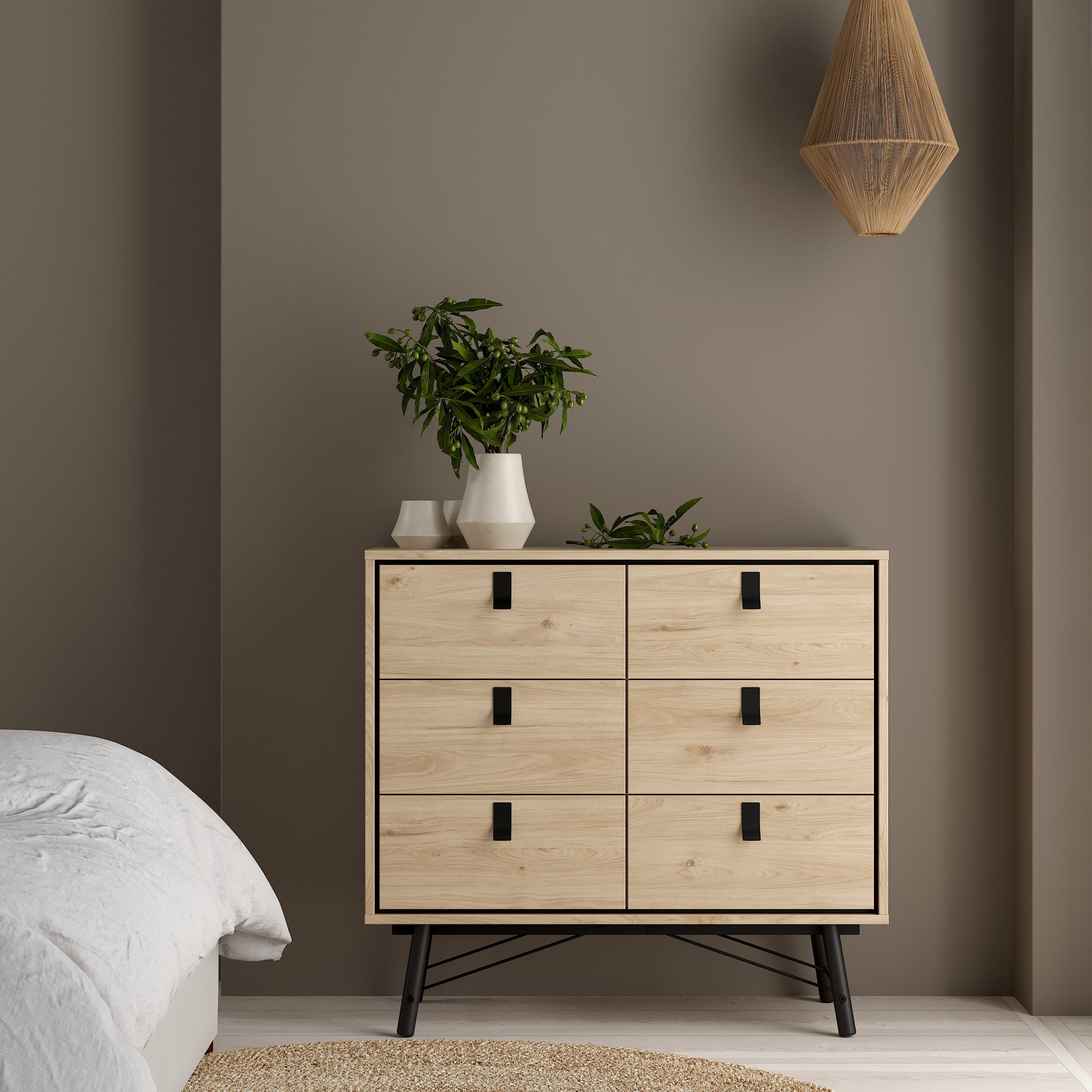 Ry Small Double Chest of Drawers 6 Drawers in Jackson Hickory Oak – FTG, view 6