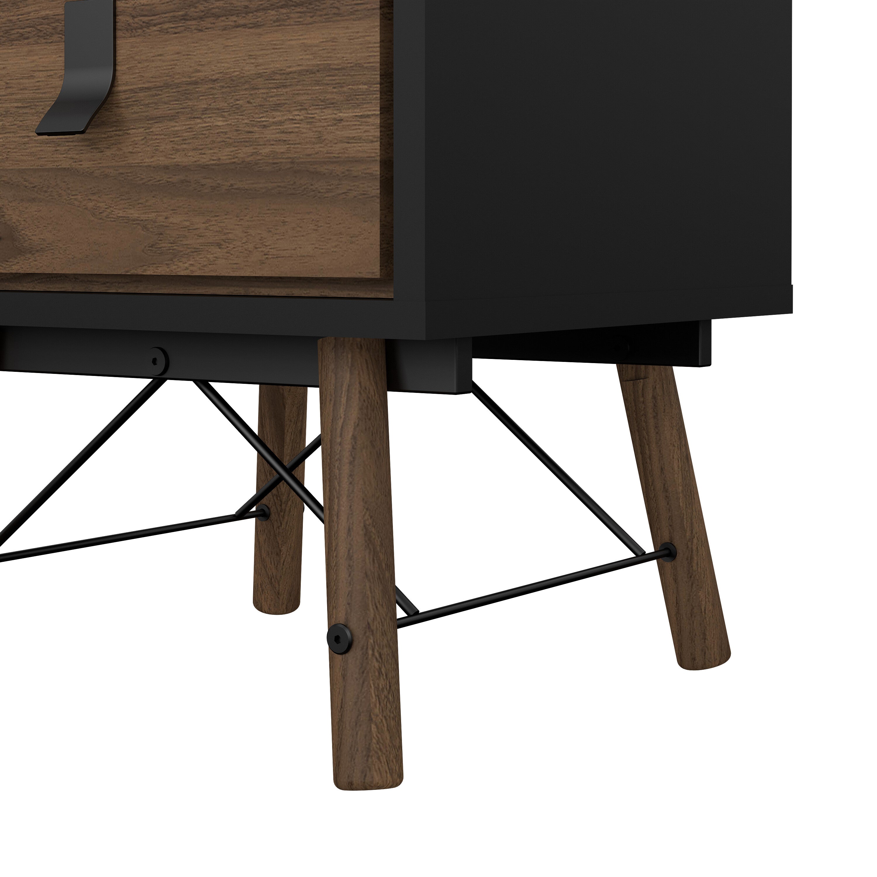 Ry Bedside Cabinet 2 Drawer in Matt Black Walnut – FTG, view 10