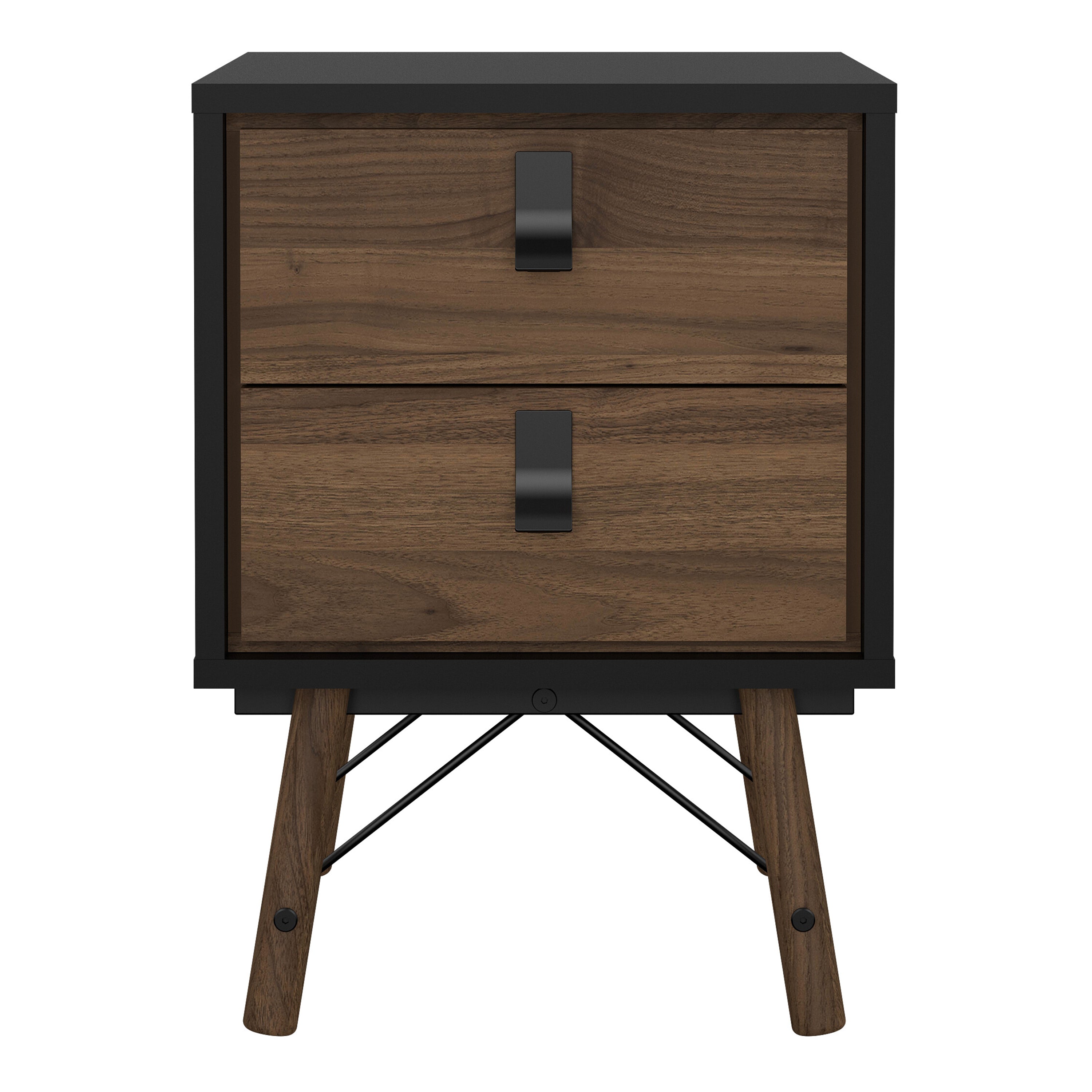 Ry Bedside Cabinet 2 Drawer in Matt Black Walnut – FTG, view 2