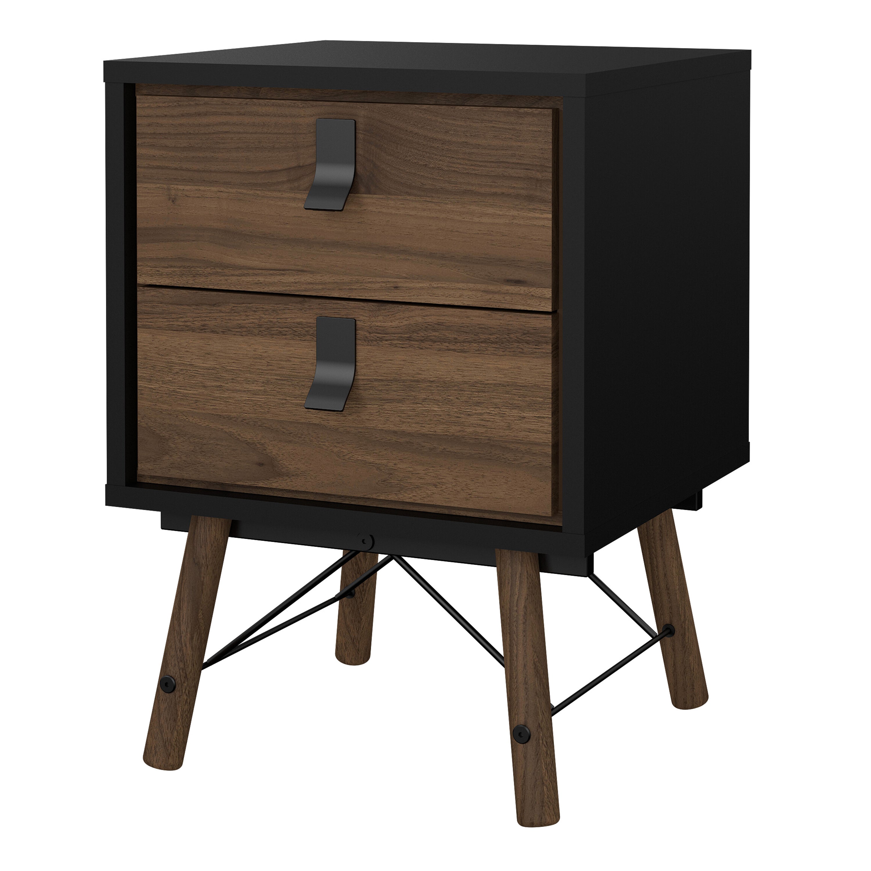 Ry Bedside Cabinet 2 Drawer in Matt Black Walnut – FTG, view 3