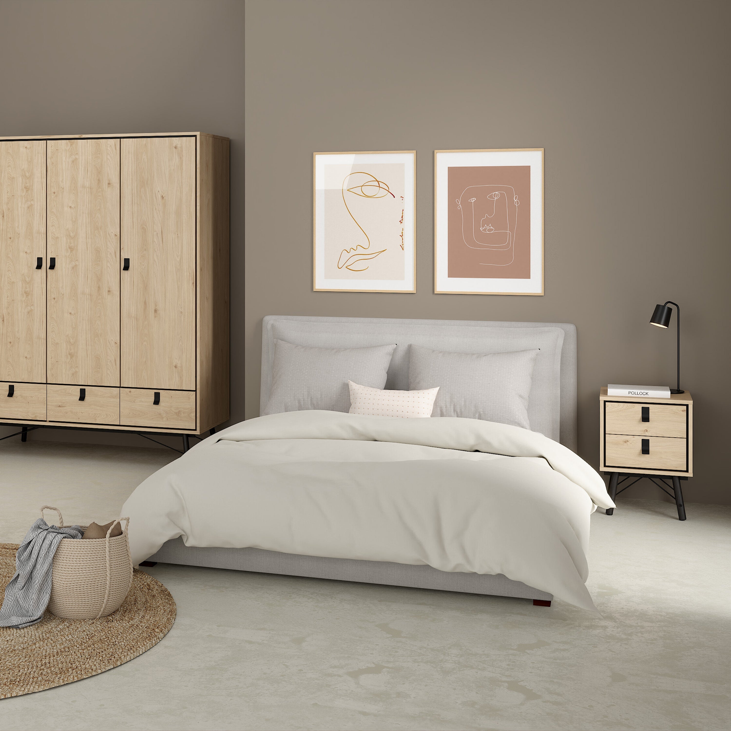 Ry Bedside Cabinet 2 Drawer Jackson Hickory Oak – FTG, view 6