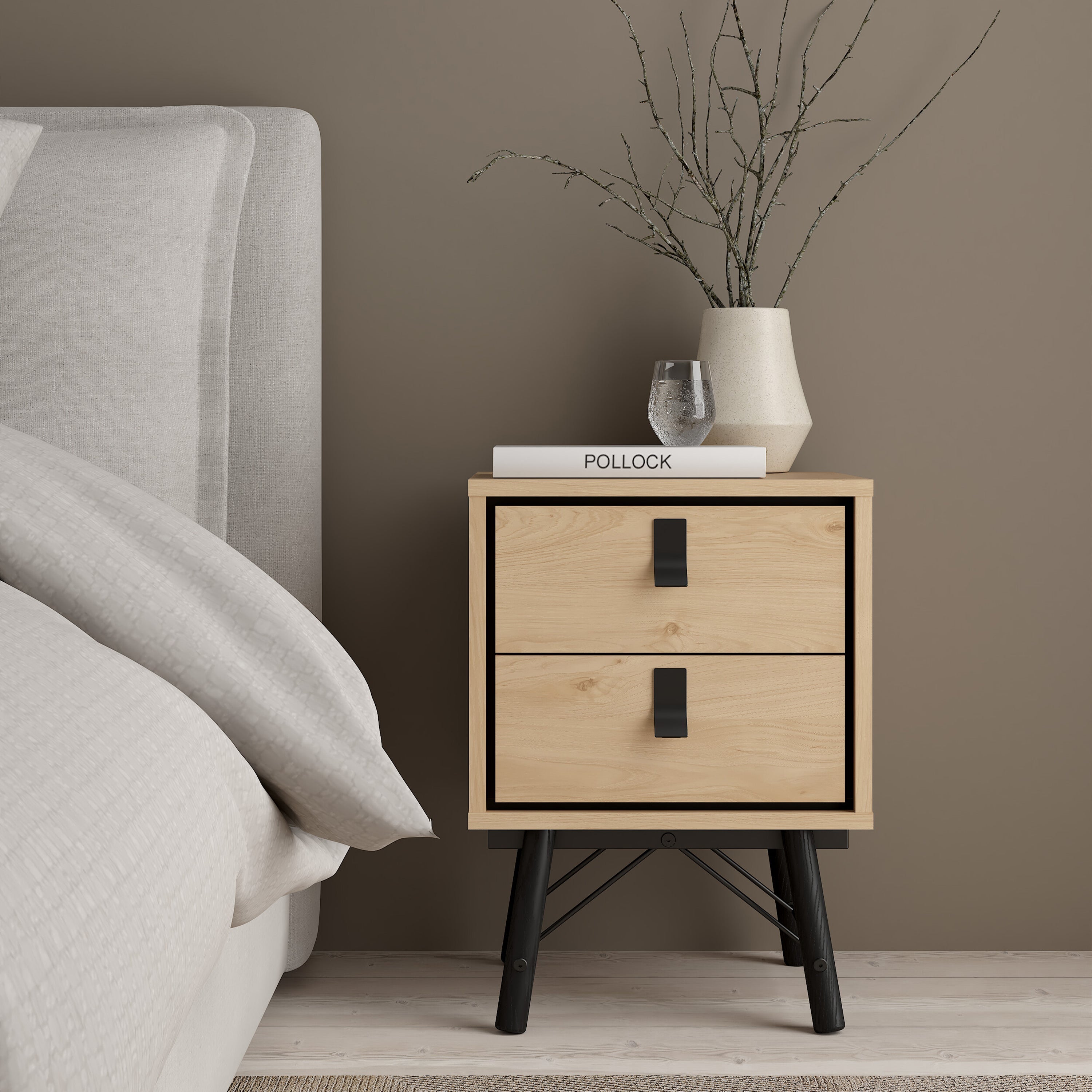 Ry Bedside Cabinet 2 Drawer Jackson Hickory Oak – FTG, view 7