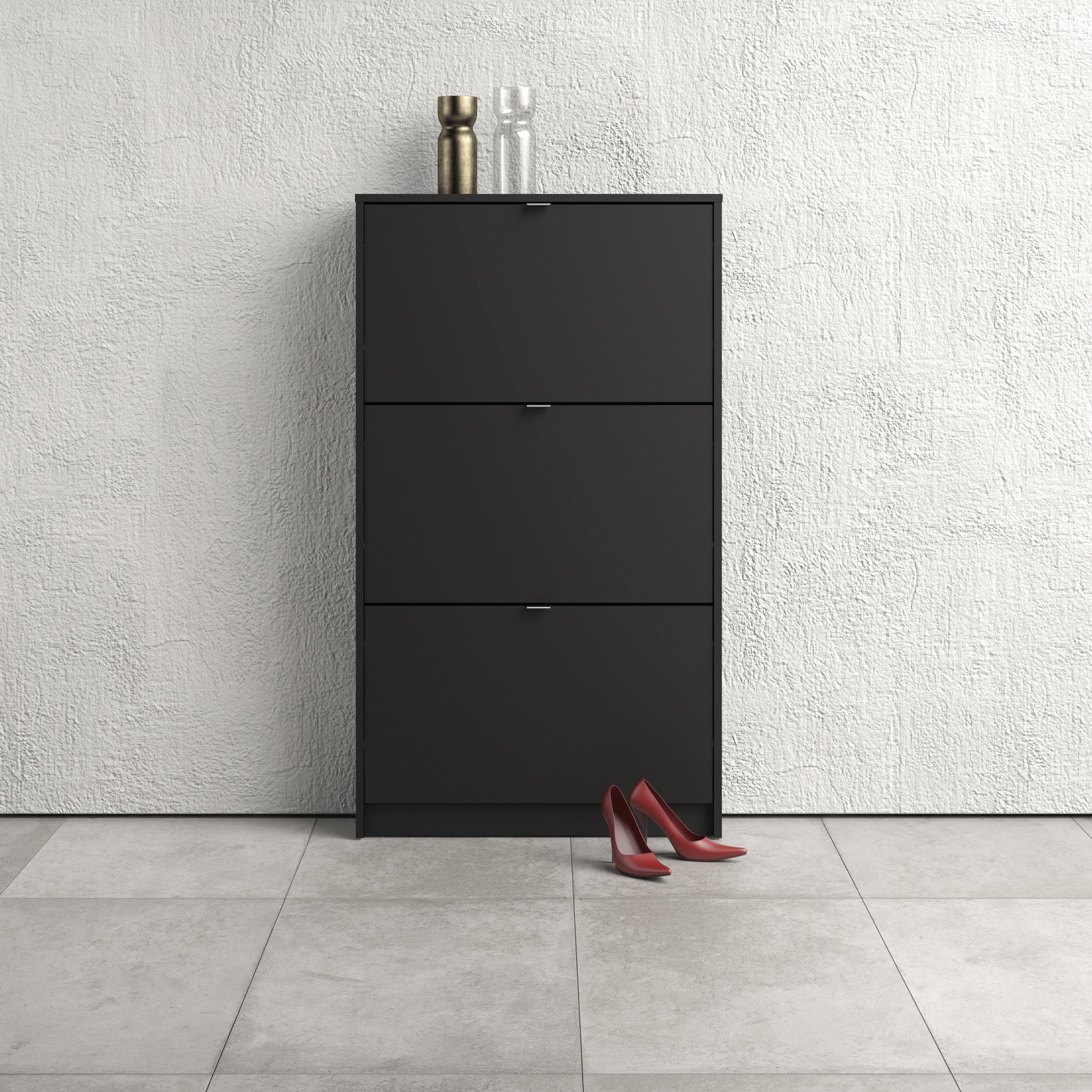Shoes Shoe Cabinet 3 Flip Down Doors and 1 layer in Matt Black – FTG, view 6