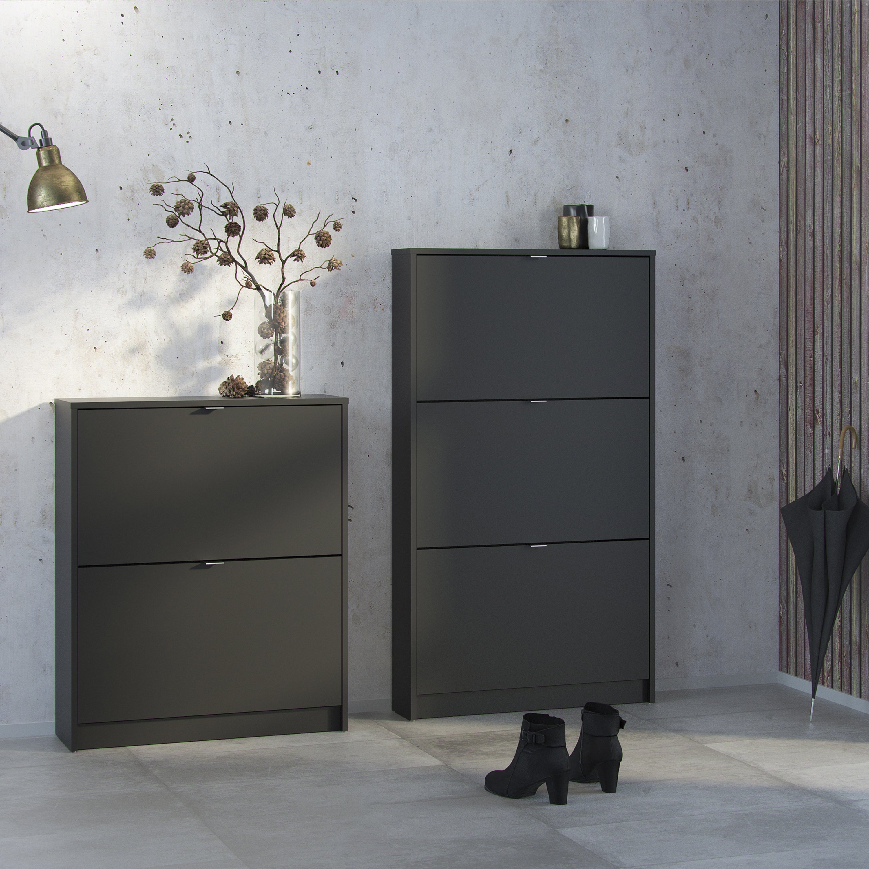 Shoes Shoe Cabinet 3 Flip Down Doors and 1 layer in Matt Black – FTG, view 7