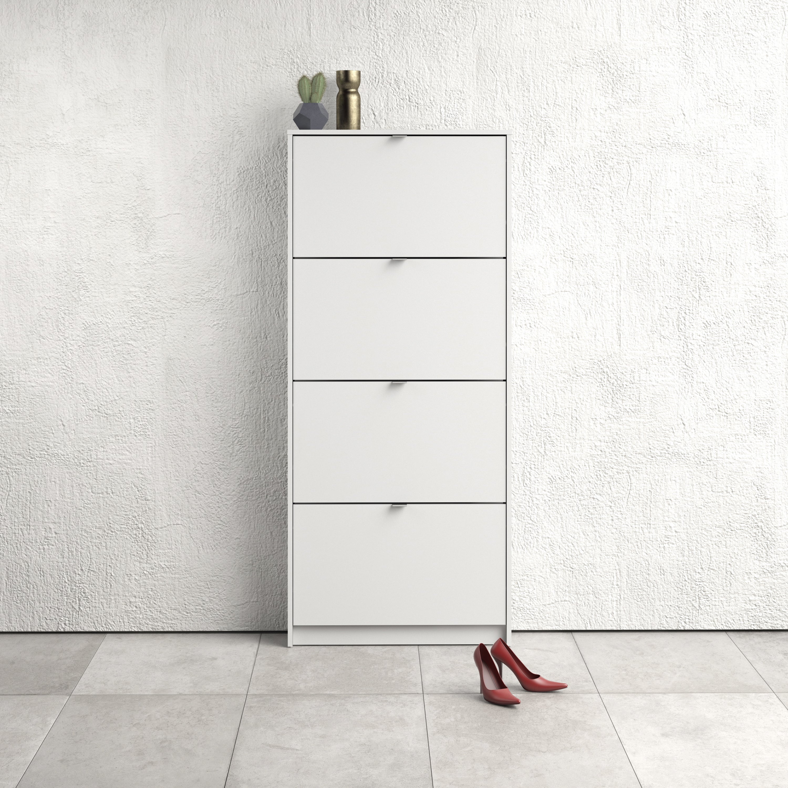 Shoes Shoe Cabinet 4 Flip Down Doors and 1 layer in White – FTG, view 4
