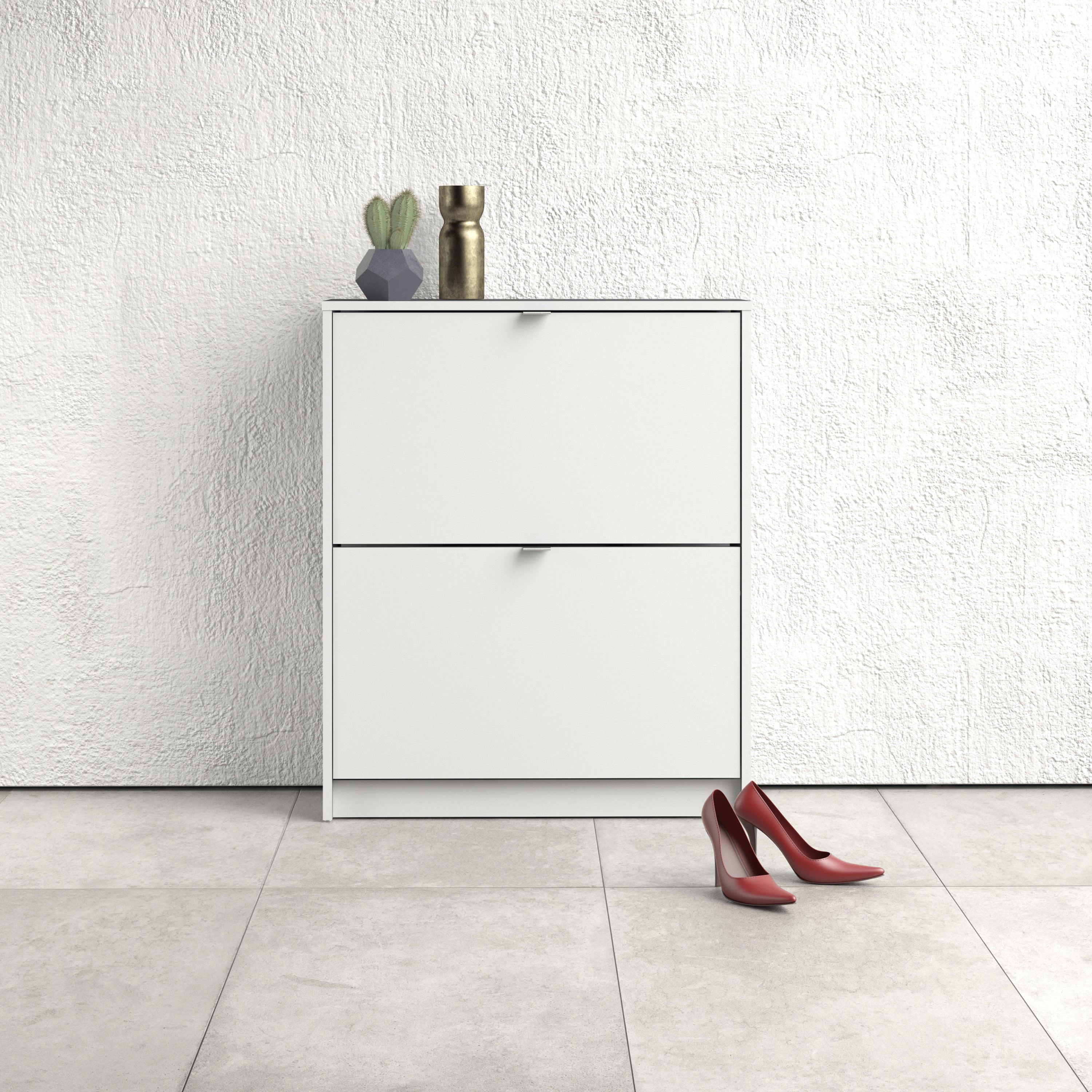 Shoes Shoe Cabinet 2 Flip Down Doors and 2 layers in White – FTG, view 5