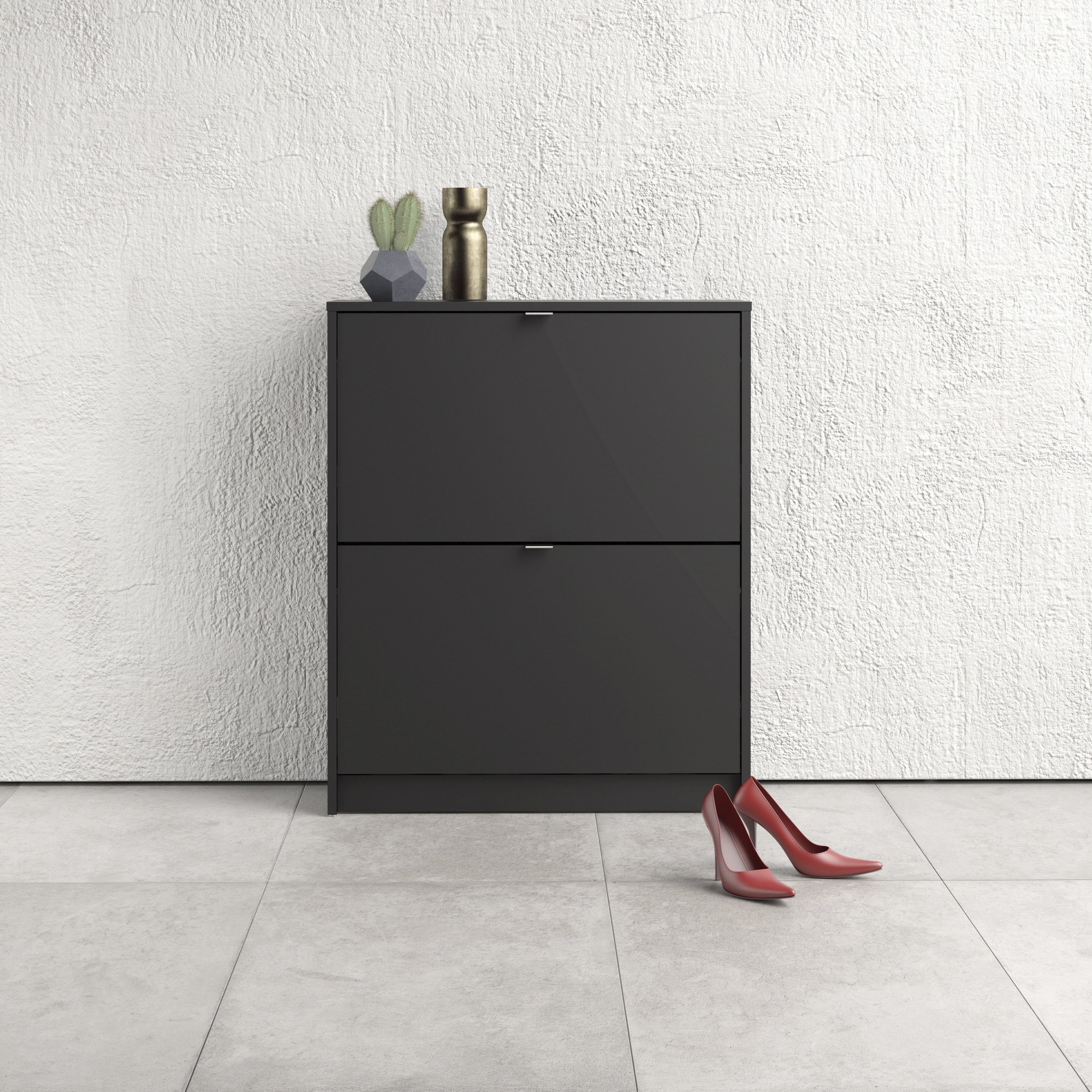 Shoes Shoe Cabinet 2 Flip Down Doors and 2 layers in Matt Black – FTG, view 5