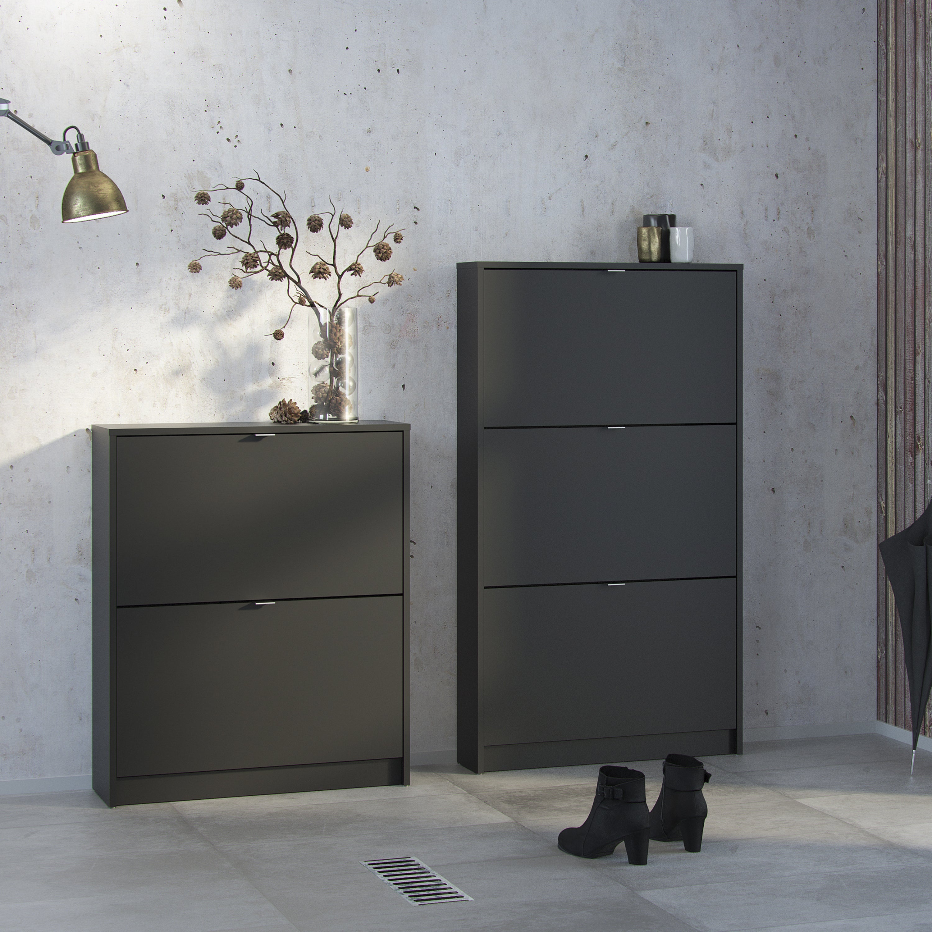 Shoes Shoe Cabinet 2 Flip Down Doors and 2 layers in Matt Black – FTG, view 6