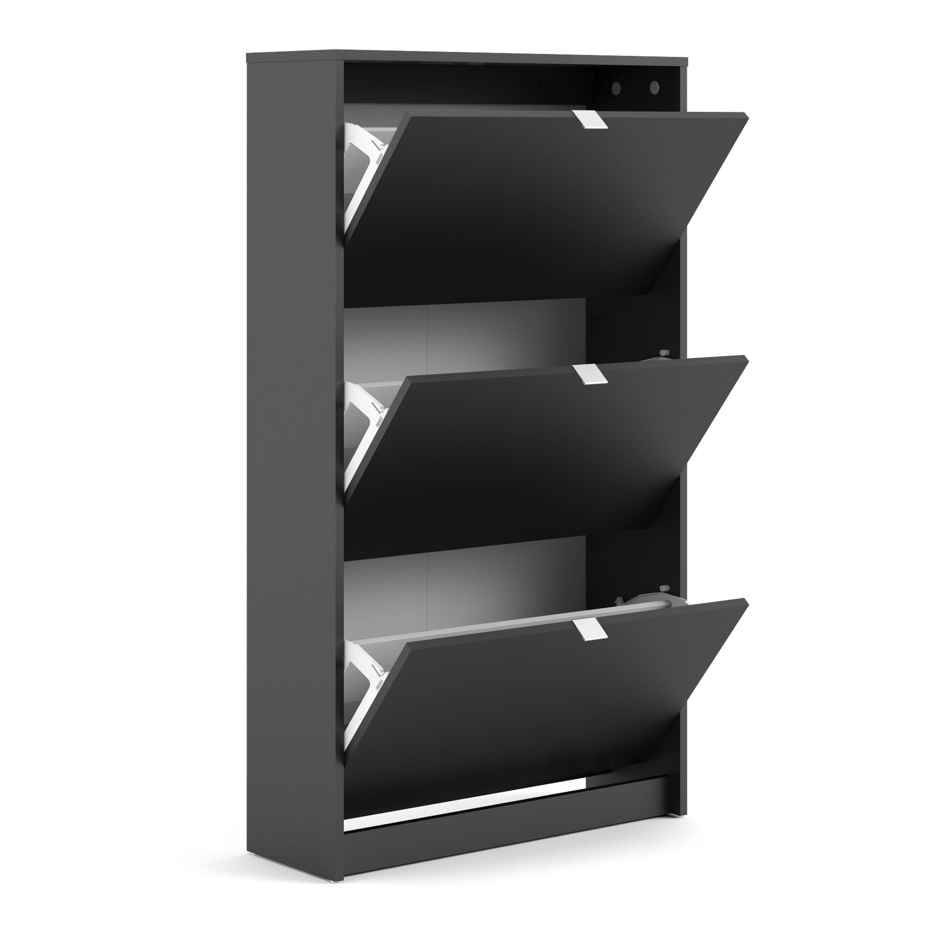 Shoes Shoe Cabinet 3 Flip Down Doors and 2 layers in Matt Black – FTG, view 4